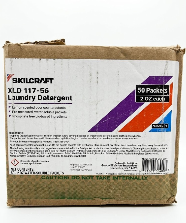 SKILCRAFT XLD 117-56 Laundry Detergent 50 Packets Lemon Scented 2 OZ Each