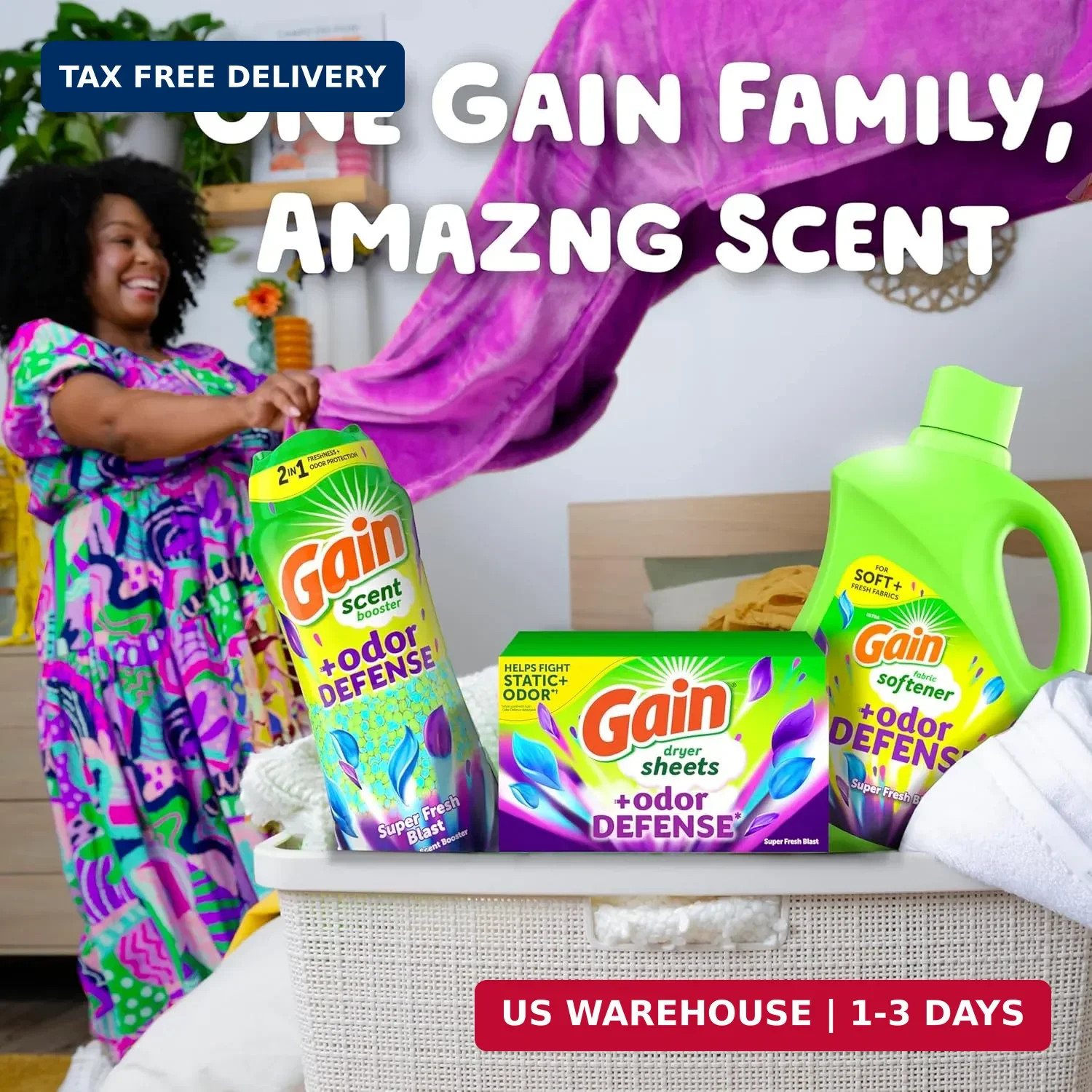 Gain Super Fresh Blast Liquid Odor Defense Fabric Softener, 140 FL OZ 190 Load,