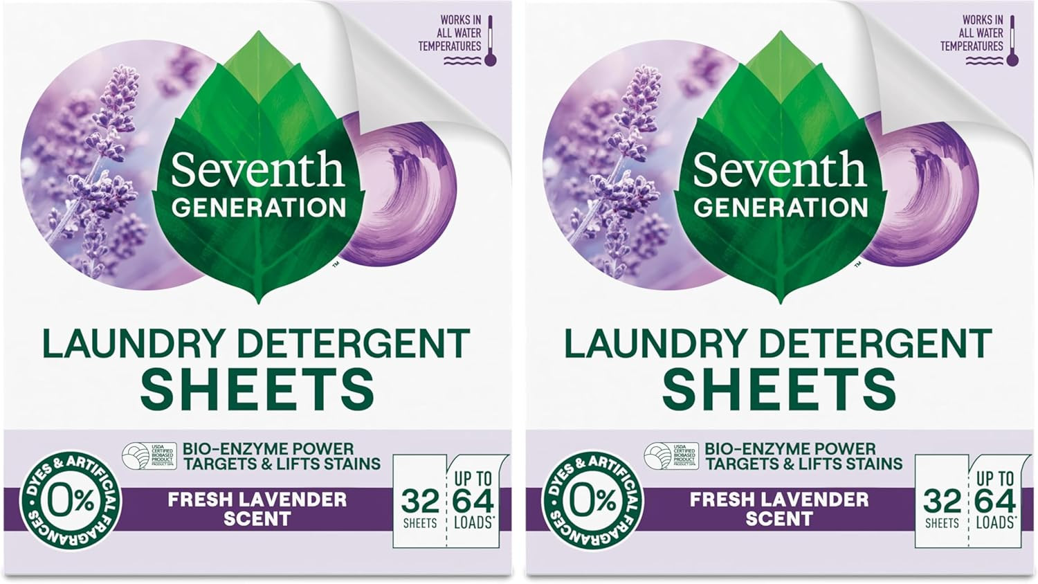Seventh Generation Laundry Detergent Sheets Fresh Lavender 32ct 2-Pack New