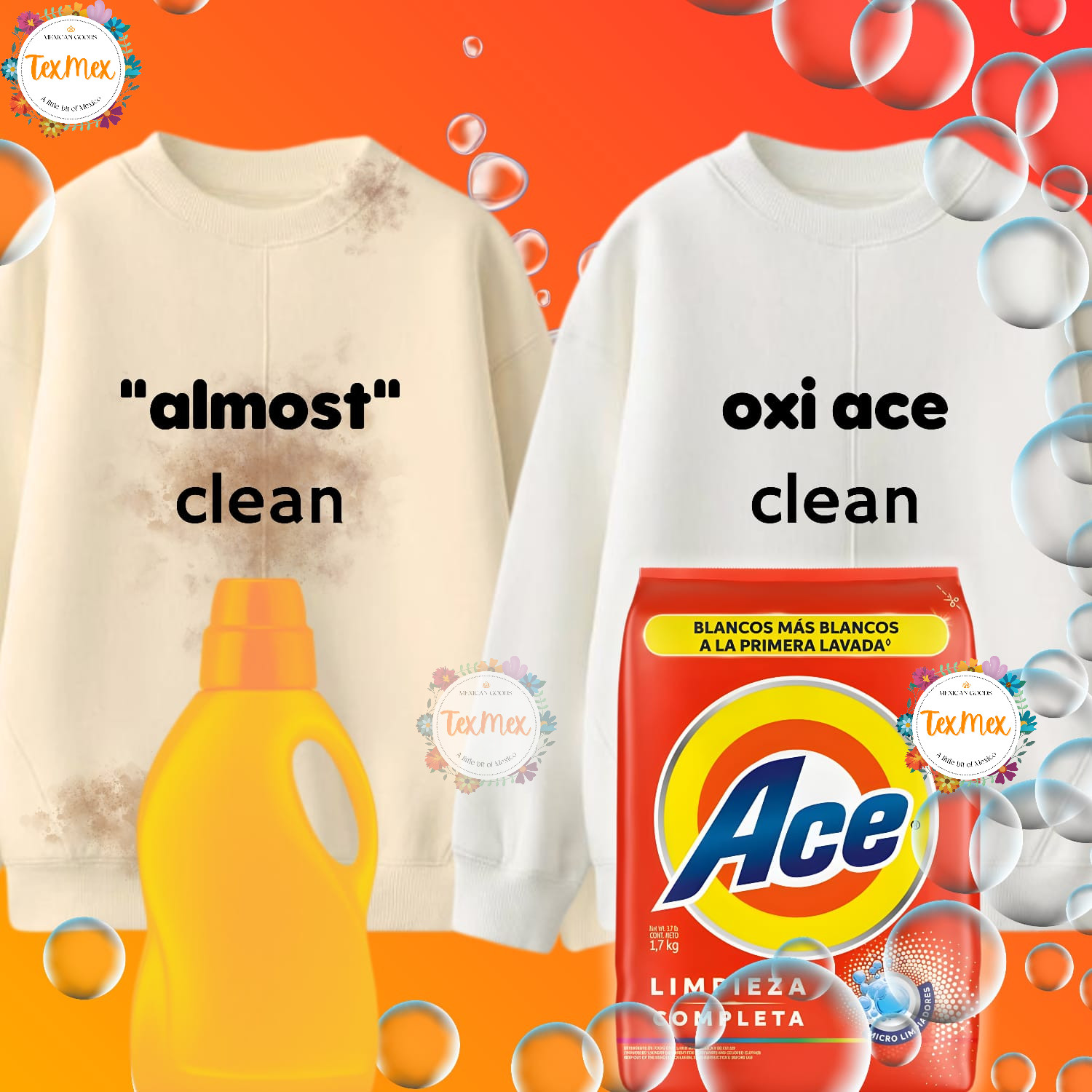 Ace Jabon en Polvo 1.72K Laundry Detergent Stain Remover Quitamanchas