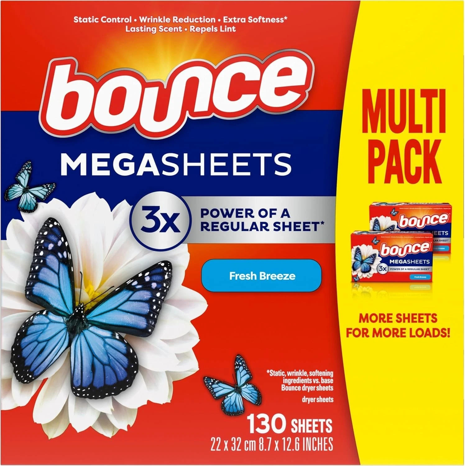 Bounce Mega Dryer Sheets, Fresh Breeze, 130 Count 130 (Pack of 1)
