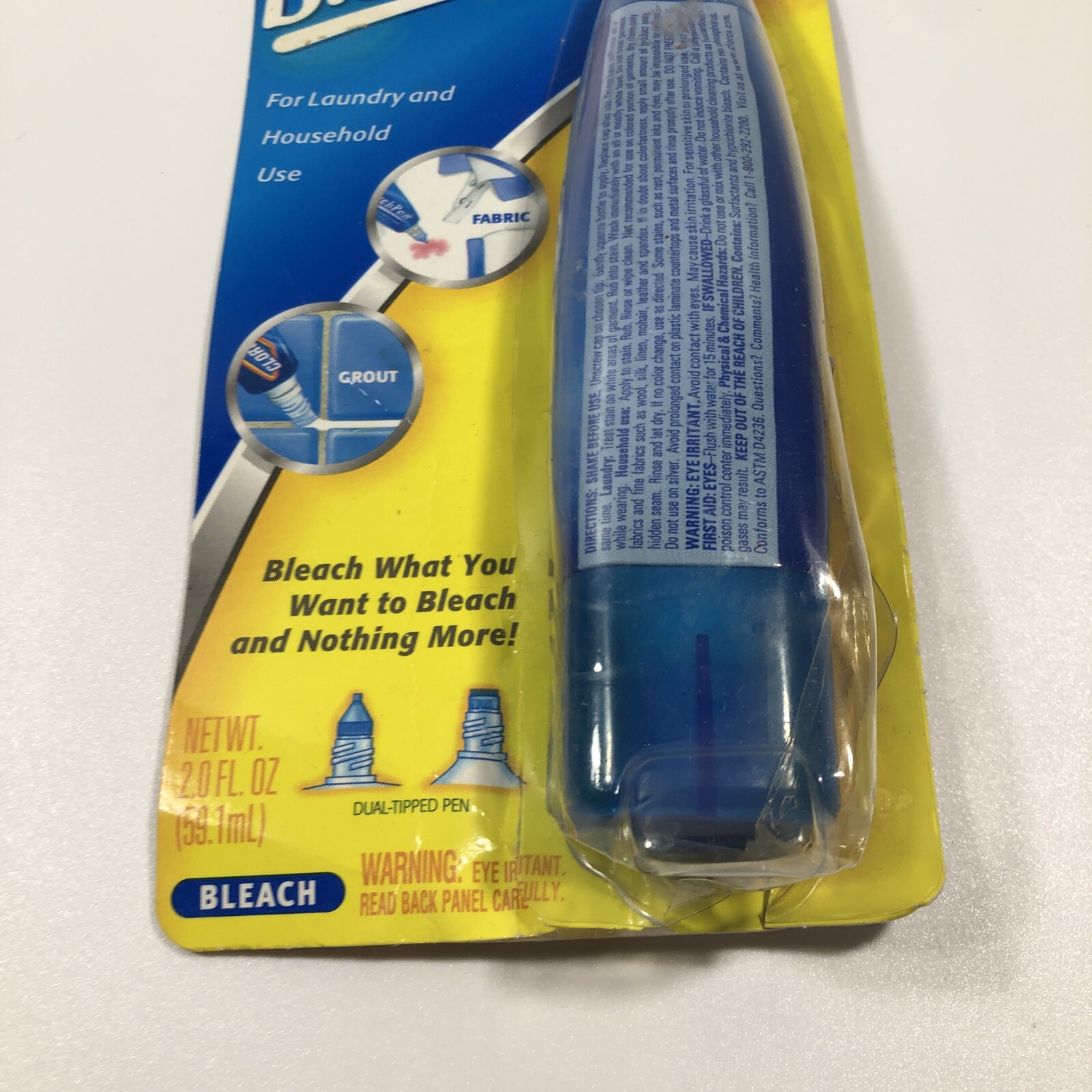 Clorox Bleach Pen DUAL TIP Zero Splash 2oz/56g Open Package FULL