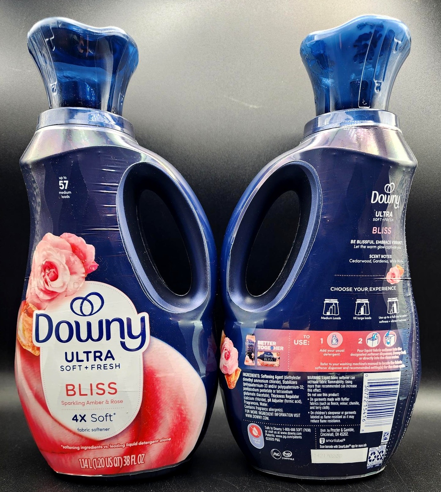 2 Downy ULTRA BLISS Sparking Amber & Rose Fabric Conditioner Softener 38 oz Ea