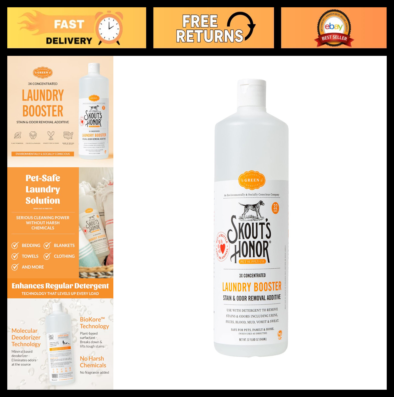 Laundry Booster Stain & Odor Remover – Plant-Based Additive for Pet Bedding & Cl