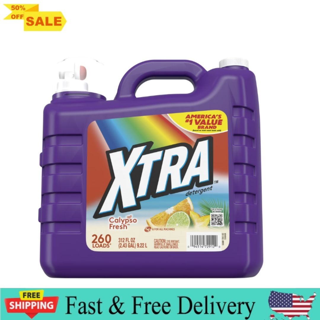 Xtra Liquid Laundry Detergent Soap, Calypso Fresh Scent, 312 fl oz, 260 Loads