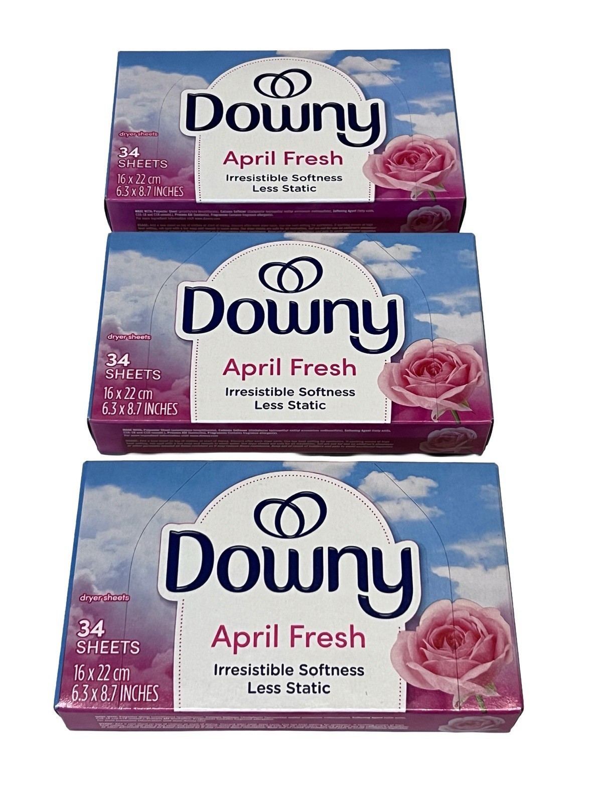 Downy April Fresh Dryer Sheets for Fabric, Less Static, 34 Sheets, 3 Pack
