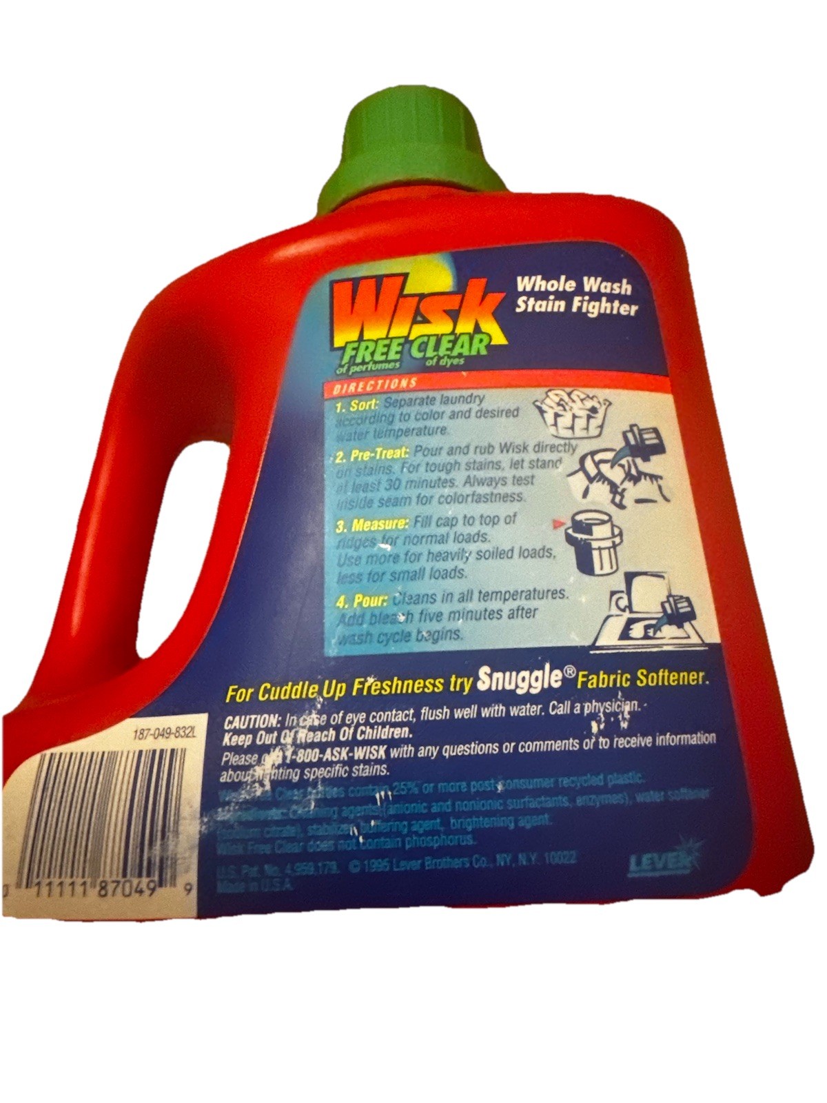 Vintage 1995 Wisk Free Clear 100 oz Bottle Concentrated Detergent