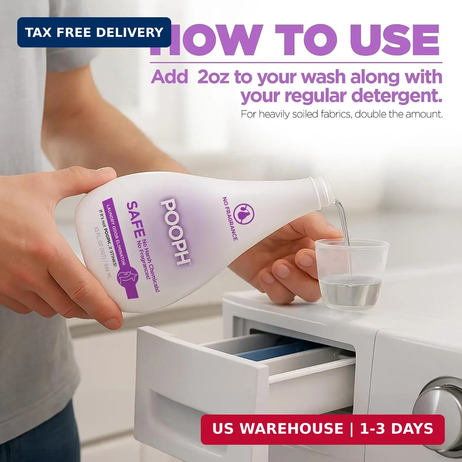 POOPH Laundry Odor Eliminator 2-Pack (2 x 32 oz, 32 Loads Total) – Pet Urine & S