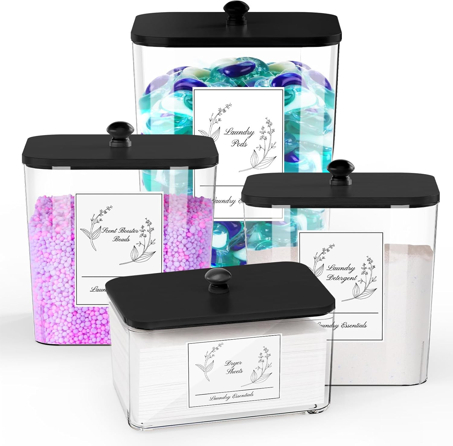 4 Pack Contenedor de Jabon para Lavanderia y Soporte de Toallitas con Tapa Negra