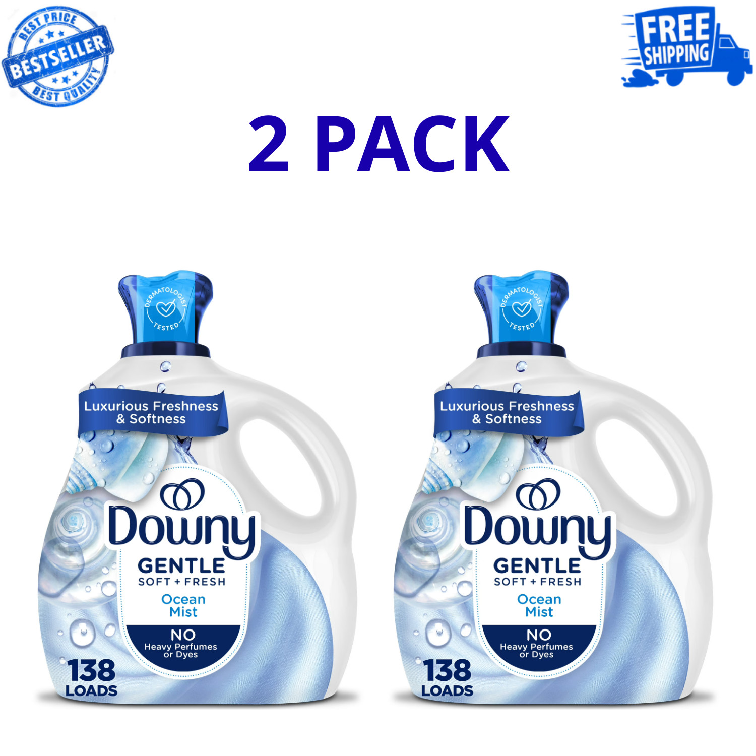 Downy Gentle Soft + Fresh Fabric Softener Ocean Mist 93 fl oz 138 Loads, 2 Pack