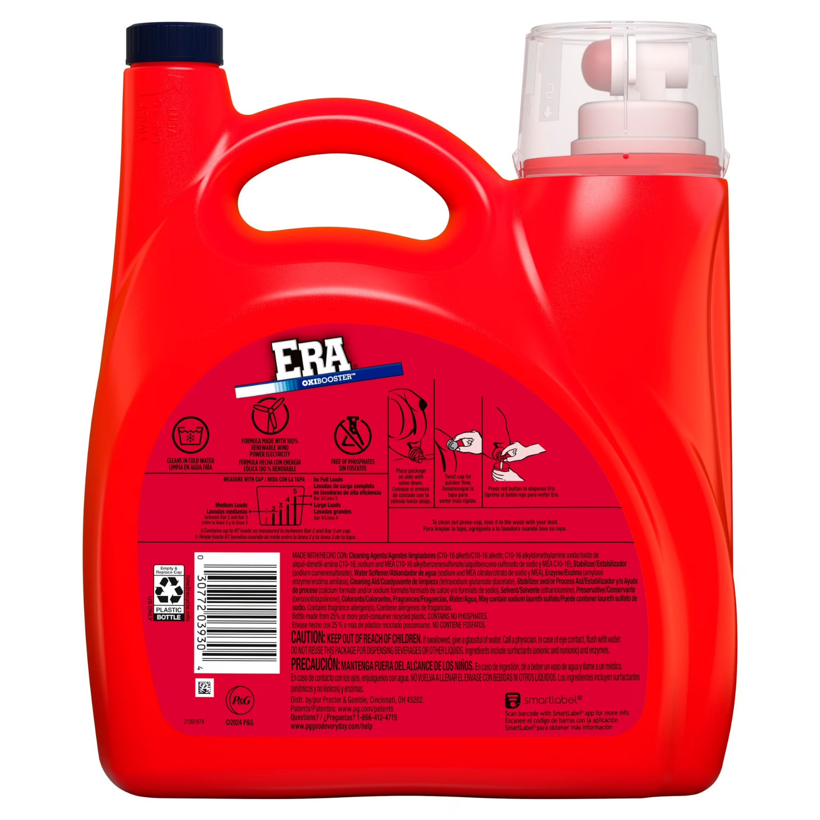 Era Oxibooster Liquid Laundry Detergent, 87 Loads, 154 fl oz