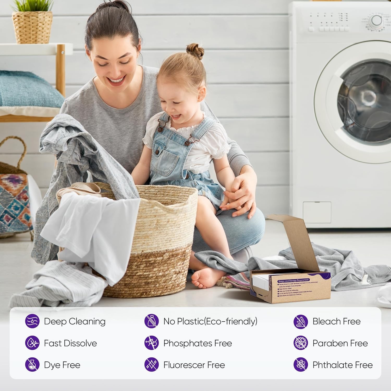 Lavender Laundry Detergent Sheets Travel Eco-friendly 300 Loads Fisroa Clothes W