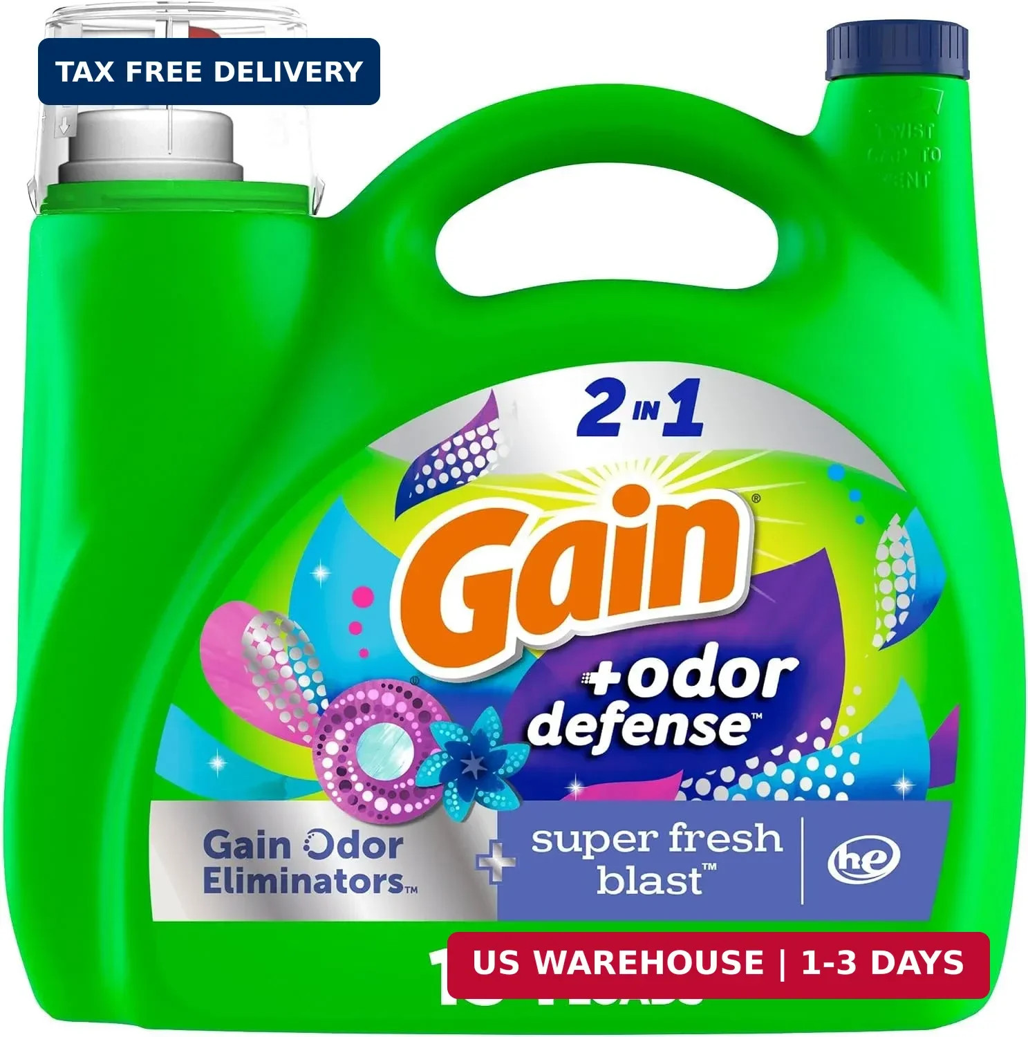Gain Odor Defense Liquid Laundry Detergent, Super Fresh Blast Scent, 194 fl oz,