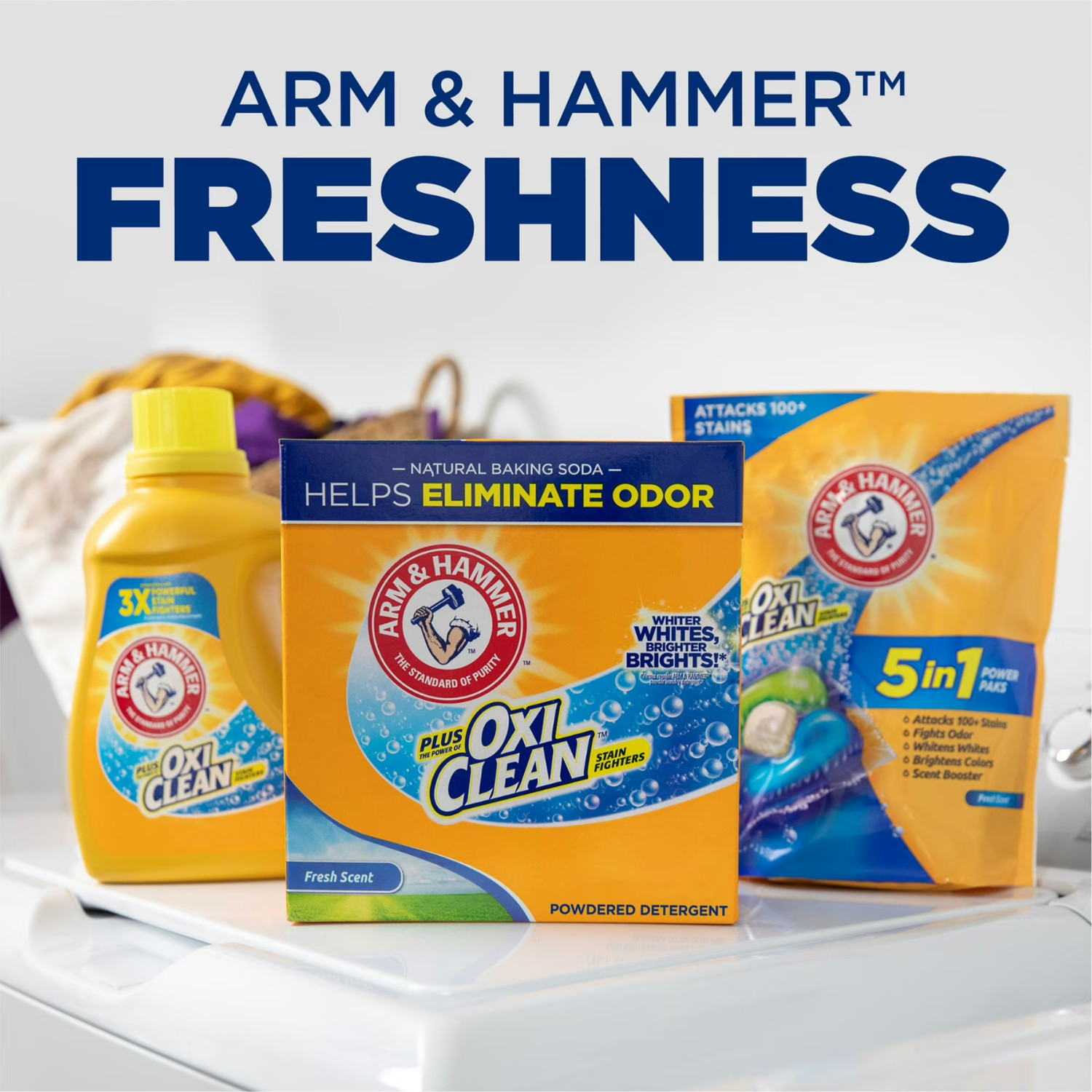 3 Pack Arm Hammer Plus OxiClean Powder Laundry Detergent 115 Loads Fresh Scent