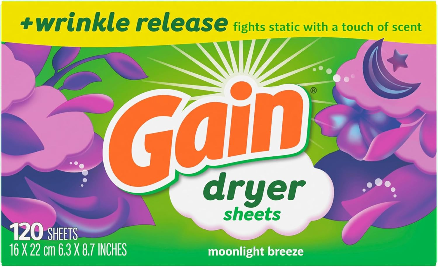 Dryer Sheets plus Wrinkle Release, Moonlight Breeze Scent, 120 Count, Fights Sta