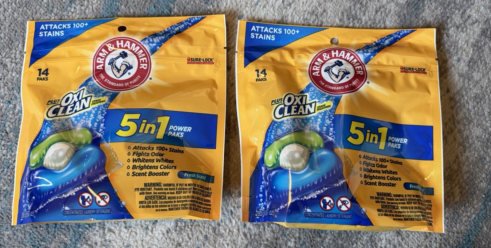 Set Of 2 Arm & Hammer Plus OxiClean 5-in-1 Power Paks – 14 Count