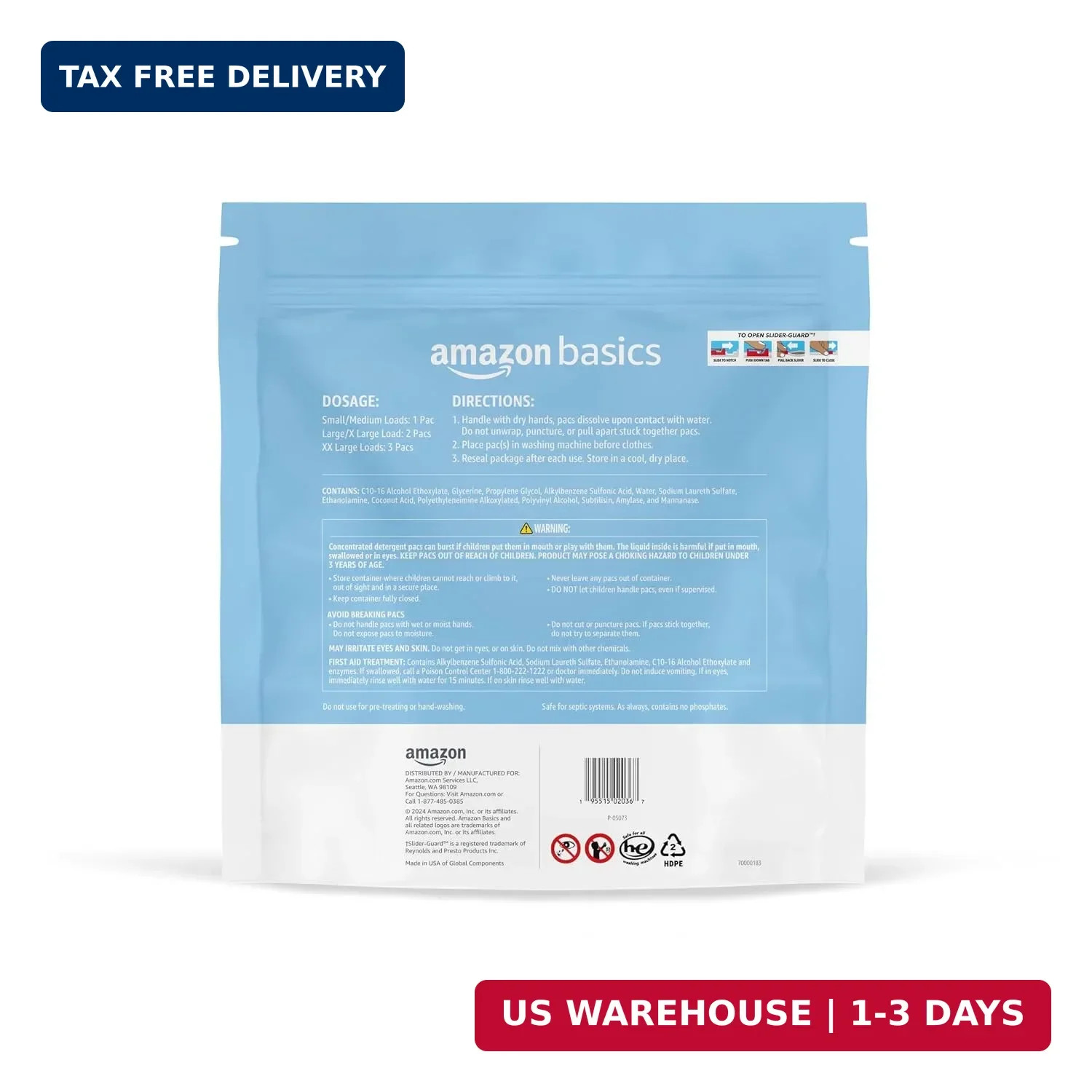 Amazon Basics Laundry Detergent Pacs, Free & Clear, Hypoallergenic, Fragrance Fr