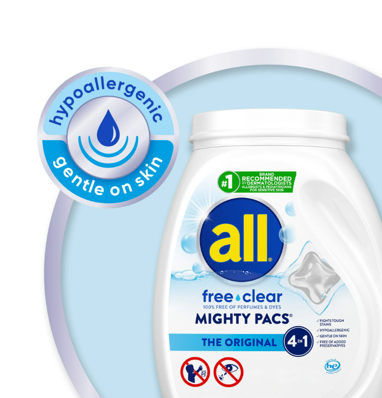 all Mighty Pacs Laundry Detergent Pacs, Free Clear for Sensitive Skin, 60 Count