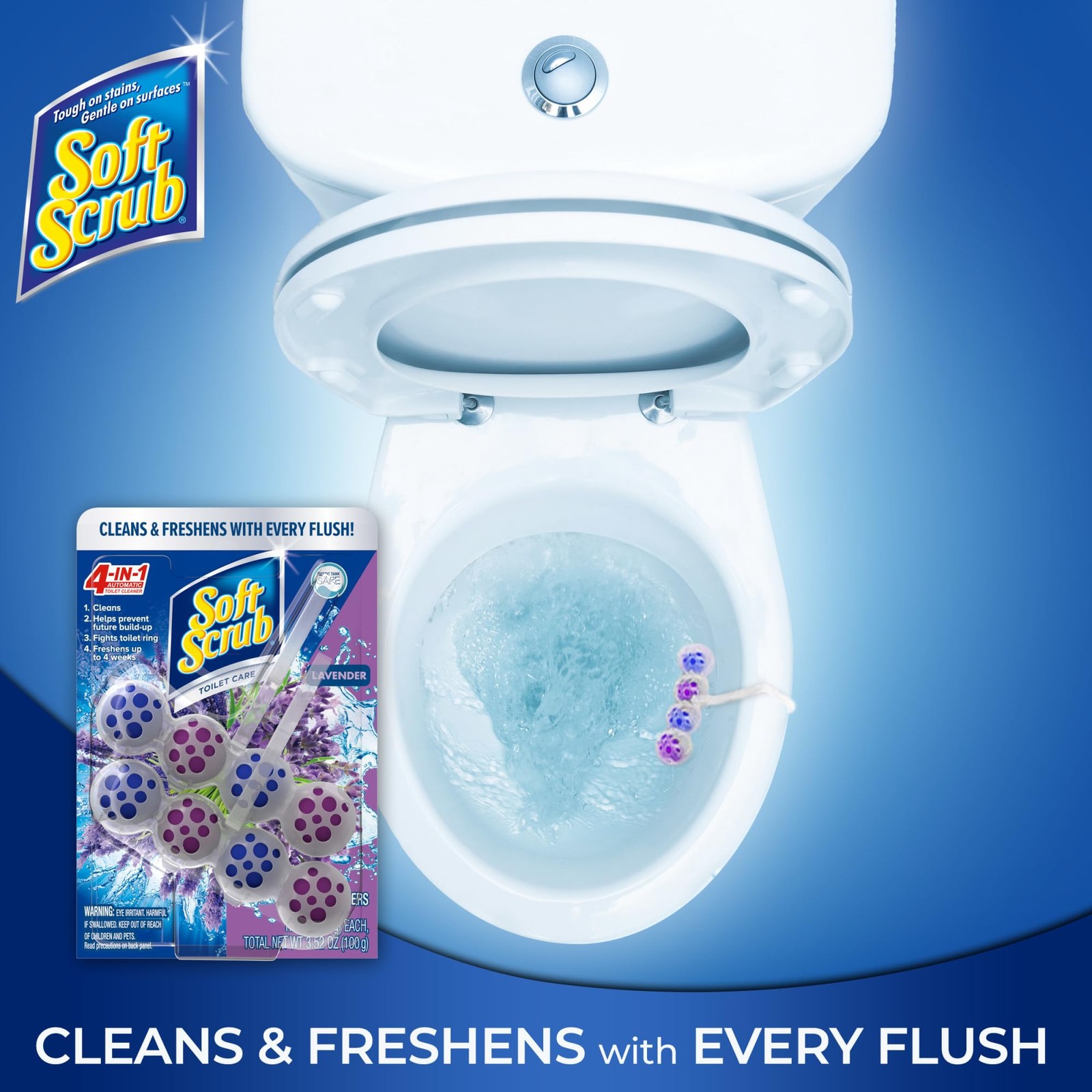 Soft Scrub 4-in-1 Rim Hanger Toilet Bowl 3.52 Ounce (Pack of 1), Lavender