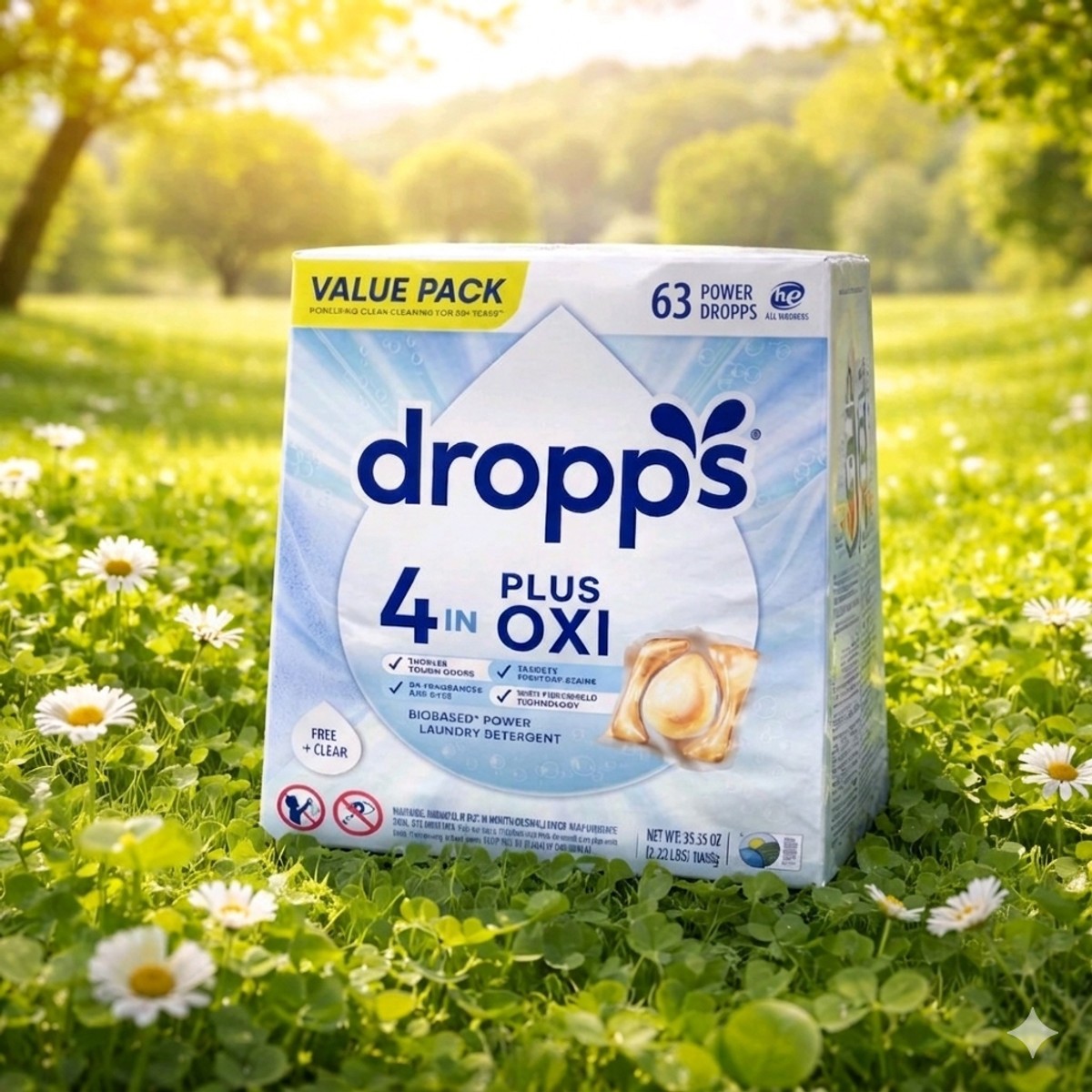NEW! Dropps 4-in-1 Plus Oxi Laundry Detergent Pods, Free + Clear
