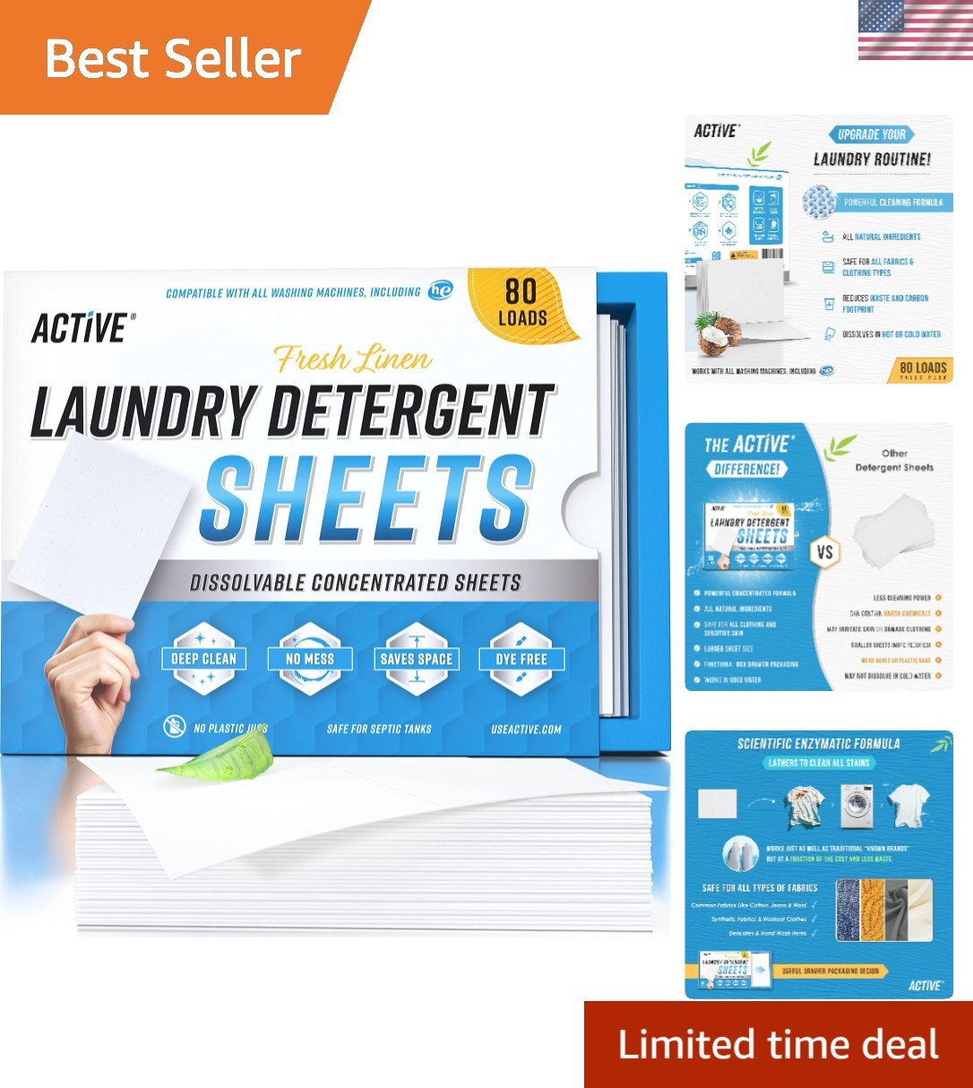 Laundry Detergent Sheets Eco Washing Strips – 80 Loads, Liquidless Fresh Scen…
