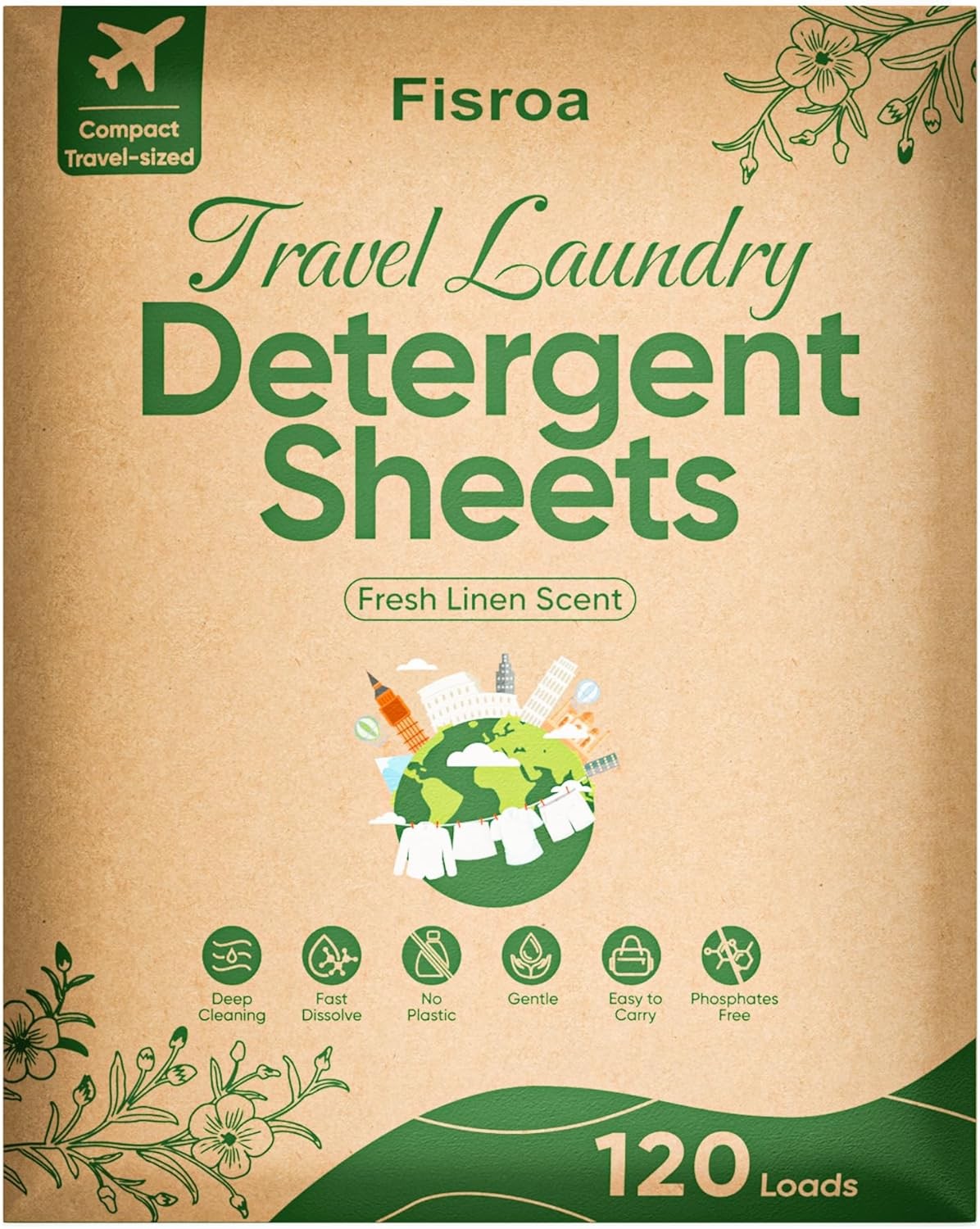 Fisroa Laundry Detergent Sheets 300 Loads Eco-Friendly Plastic-Free Fresh Linen