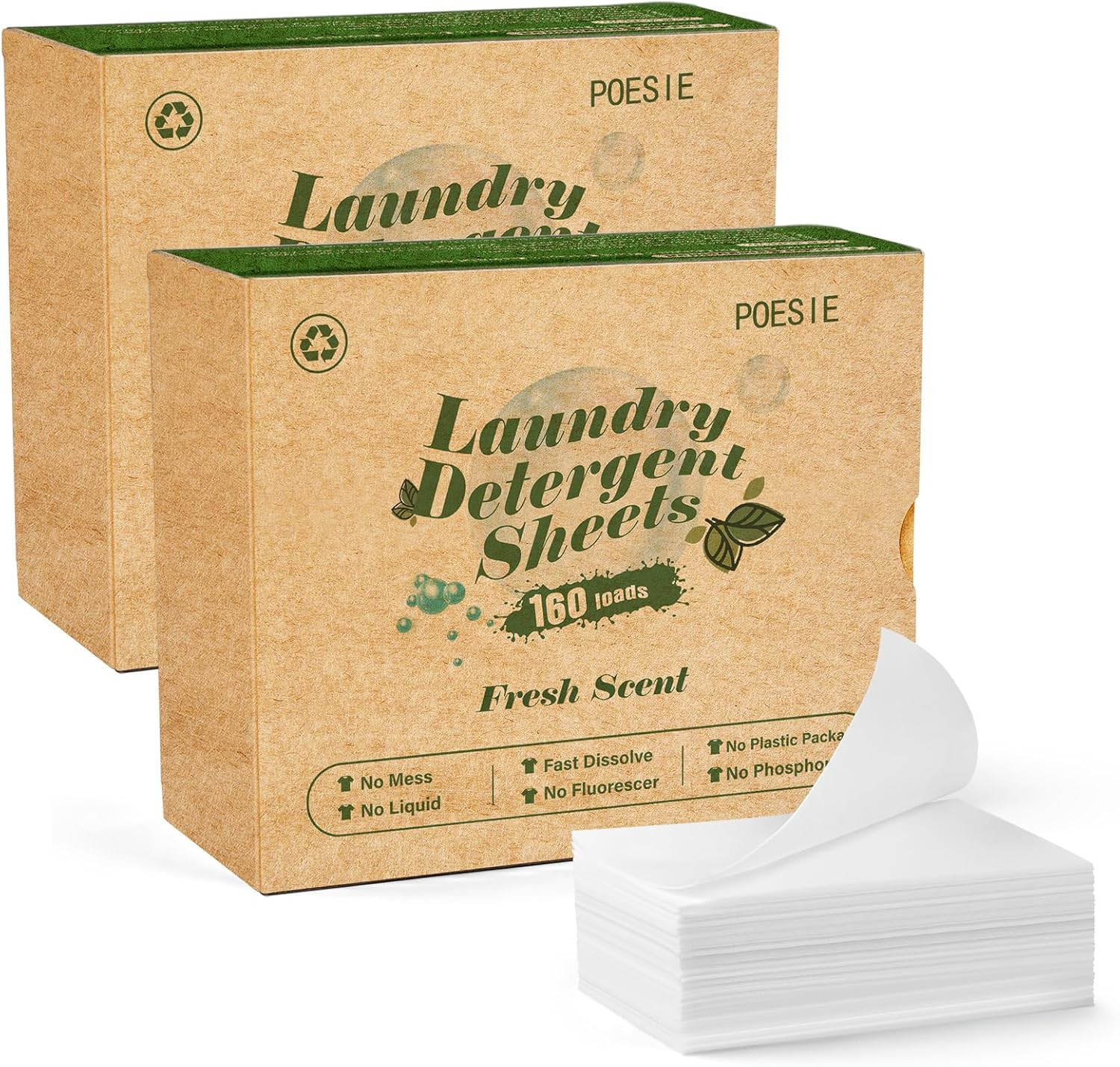 Laundry Detergent Sheets Fresh Scent 160 Count Hypoallergenic Non Plastic