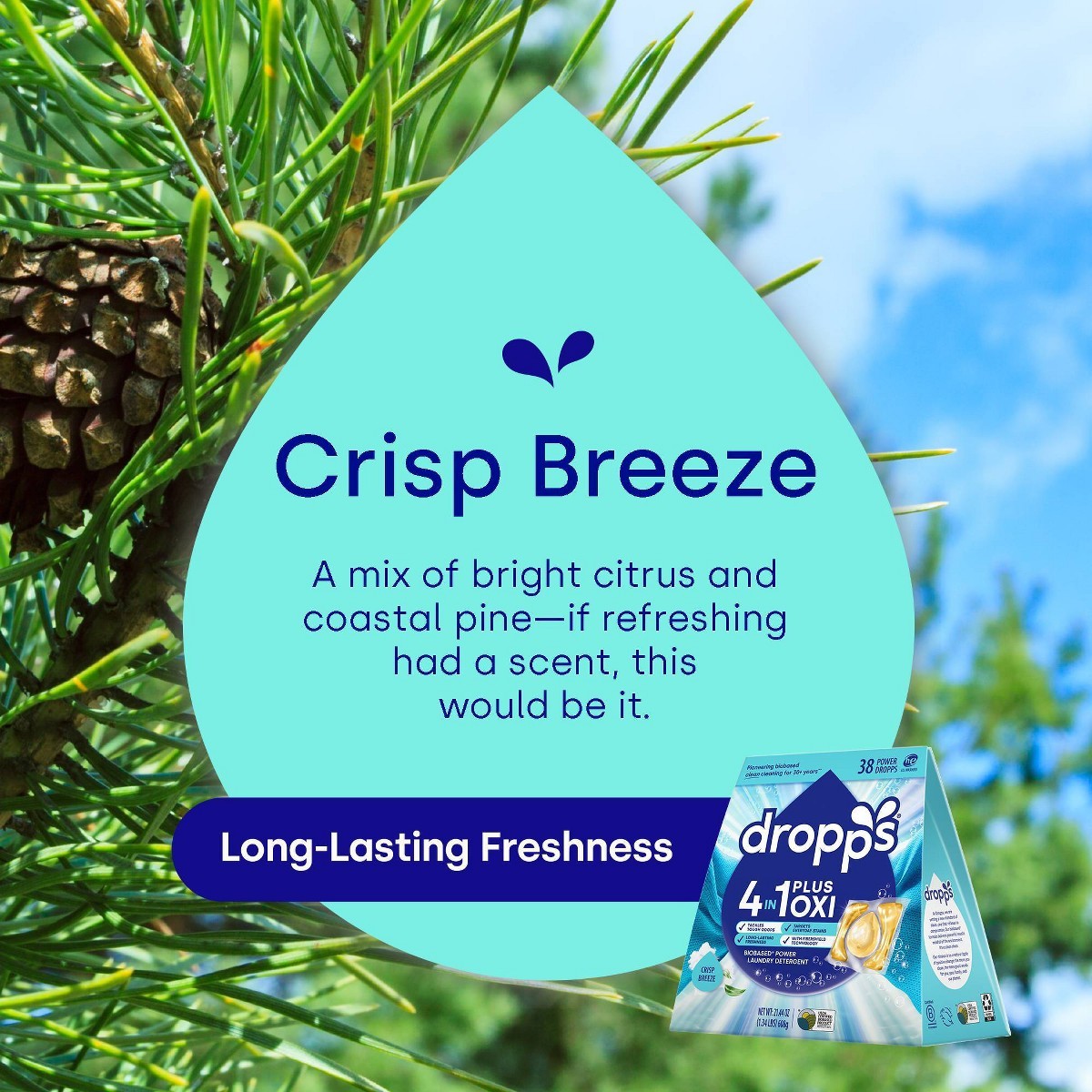 Dropps Crisp Breeze 4-in-1 Plus Oxi Power Biobased Laundry Pods 38 Pacs-21.44oz