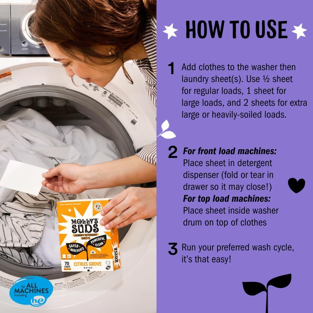 Molly’s Suds Laundry Detergent Sheets Gentle on Sensitive Skin Powerful