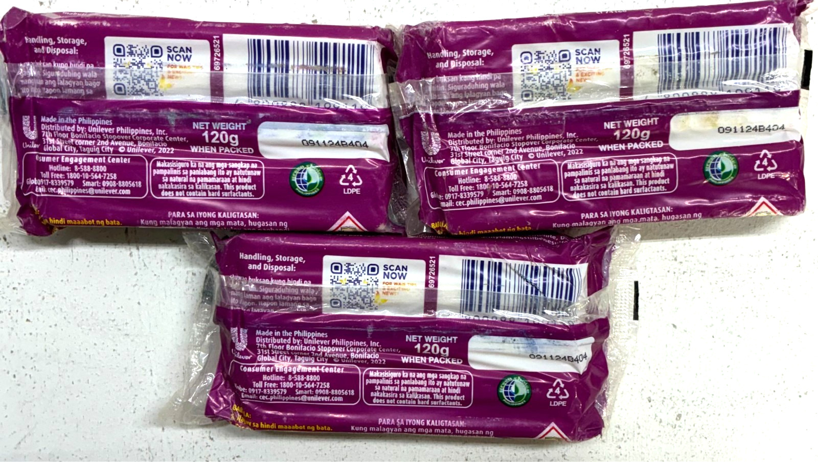 Surf Active Clean Laundry Detergent Bar Soap Purple Bloom 120g X 3 New Sealed