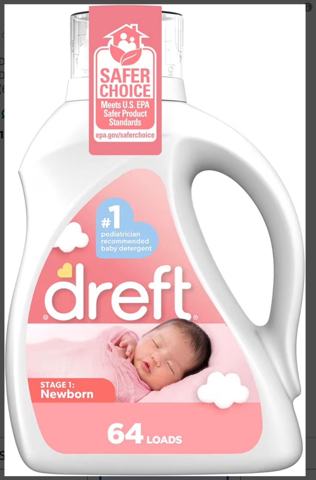 Dreft Stage 1 Newborn Liquid Laundry Detergent Hypoallergenic 64 Loads-92 Fl Oz
