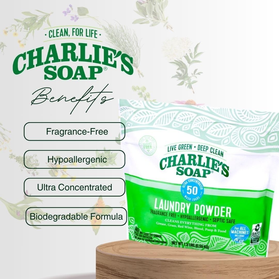 Charlie’s Soap Laundry Powder – 50 Loads – Eco-Friendly, Hypoallergenic