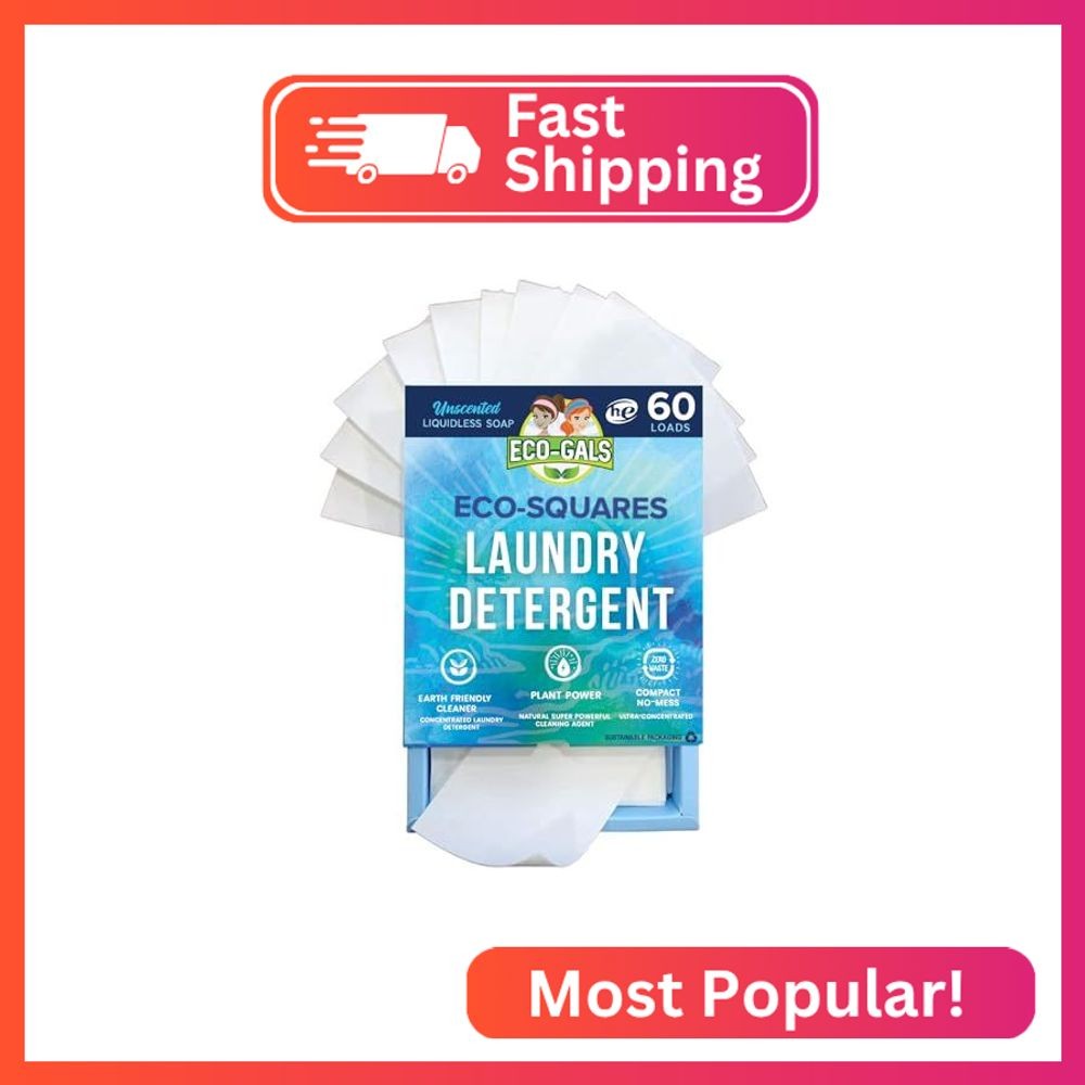 Eco-Gals Eco-Squares laundry detergent sheets with zero waste dry soap technolog