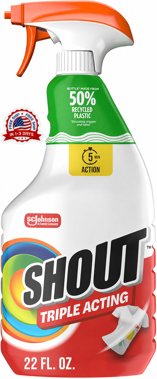 Active Enzyme Laundry Stain Remover Prewash Spray 22 Oz Triple Action Formula