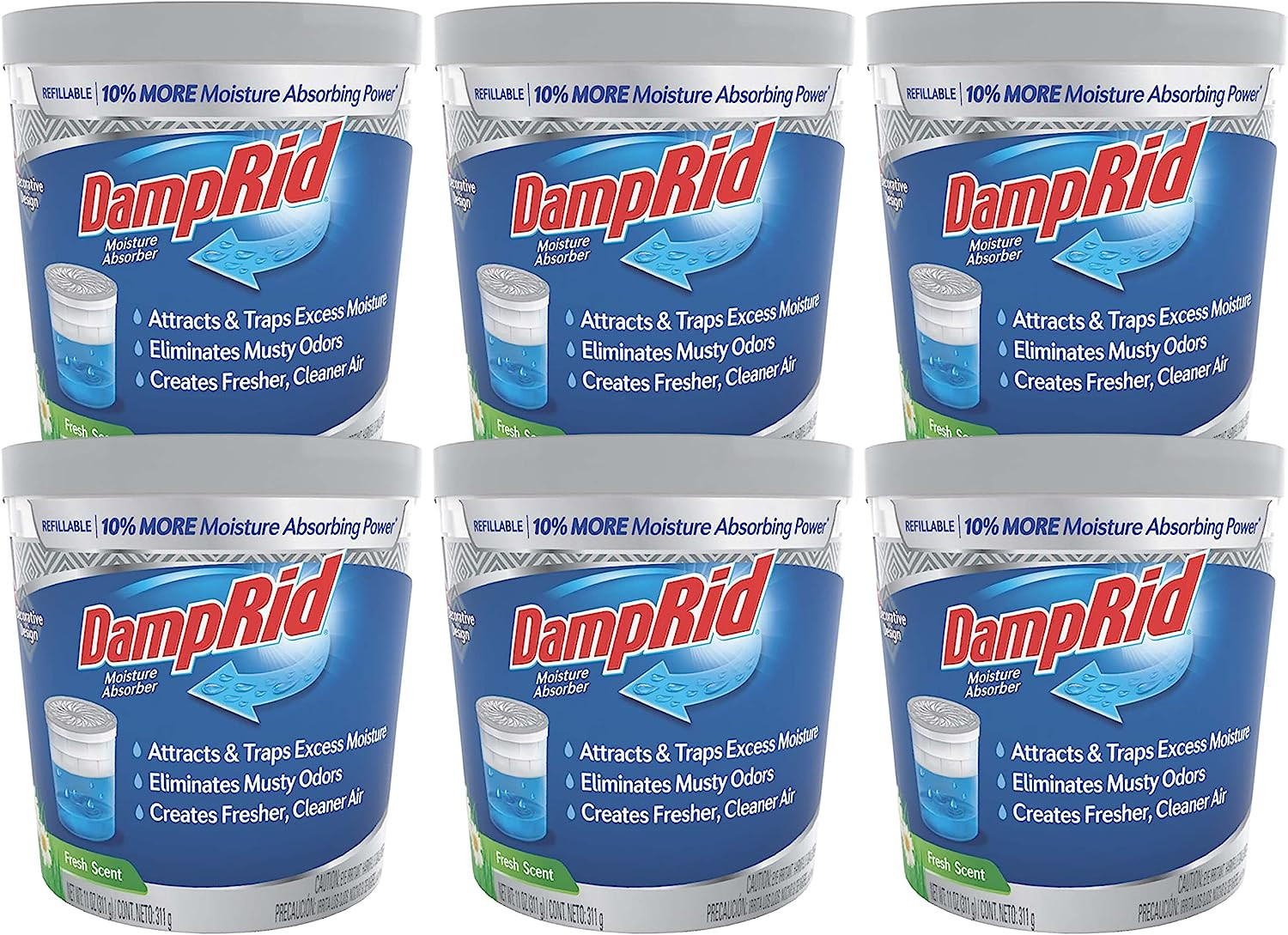 Refillable Moisture Absorber, 11 Oz., 6-Pack – Fresh Scent Moisture Absorbers, 1