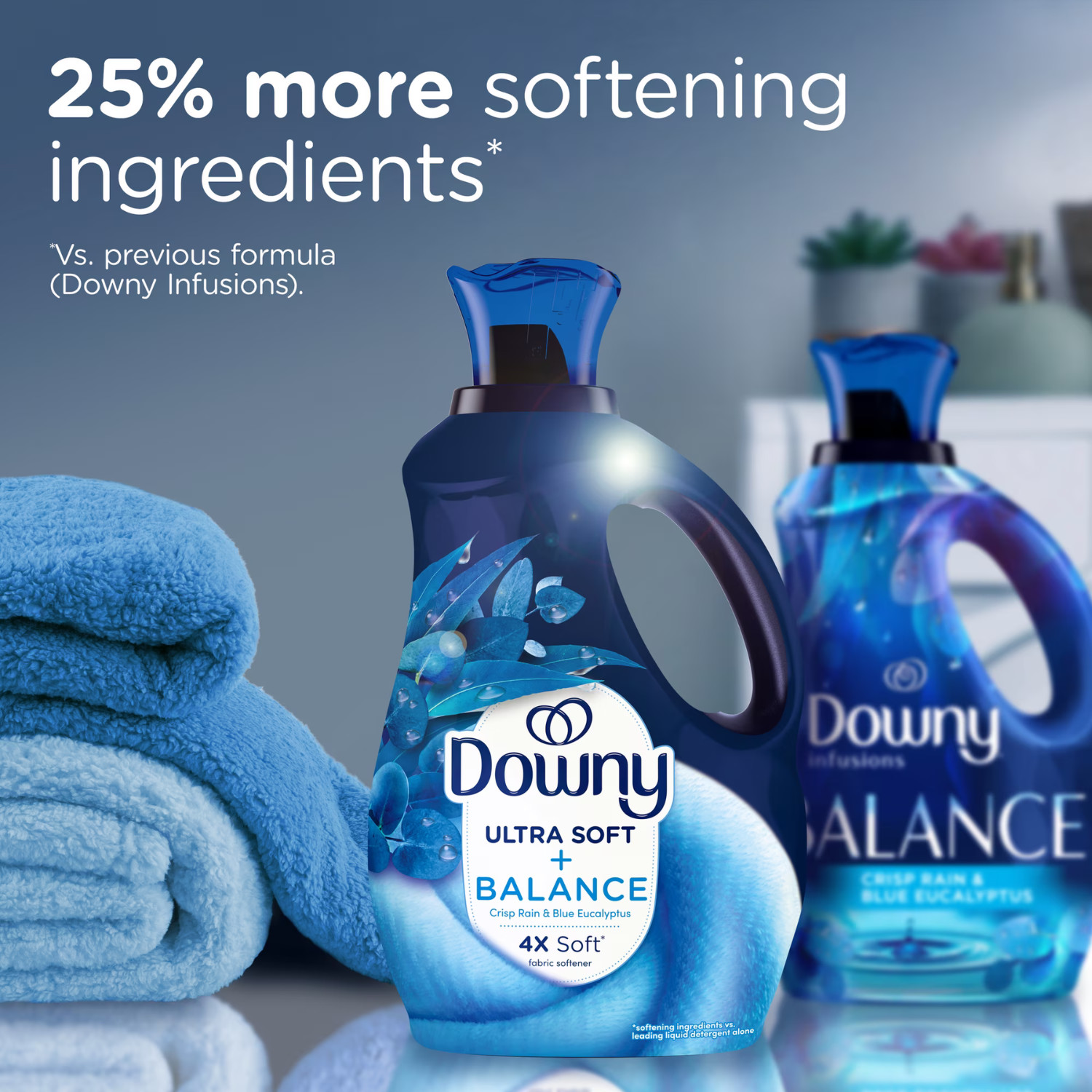 Downy Ultra Soft Balance Fabric Softener Crisp Rain Blue Eucalyptus 93oz, 3 Pack