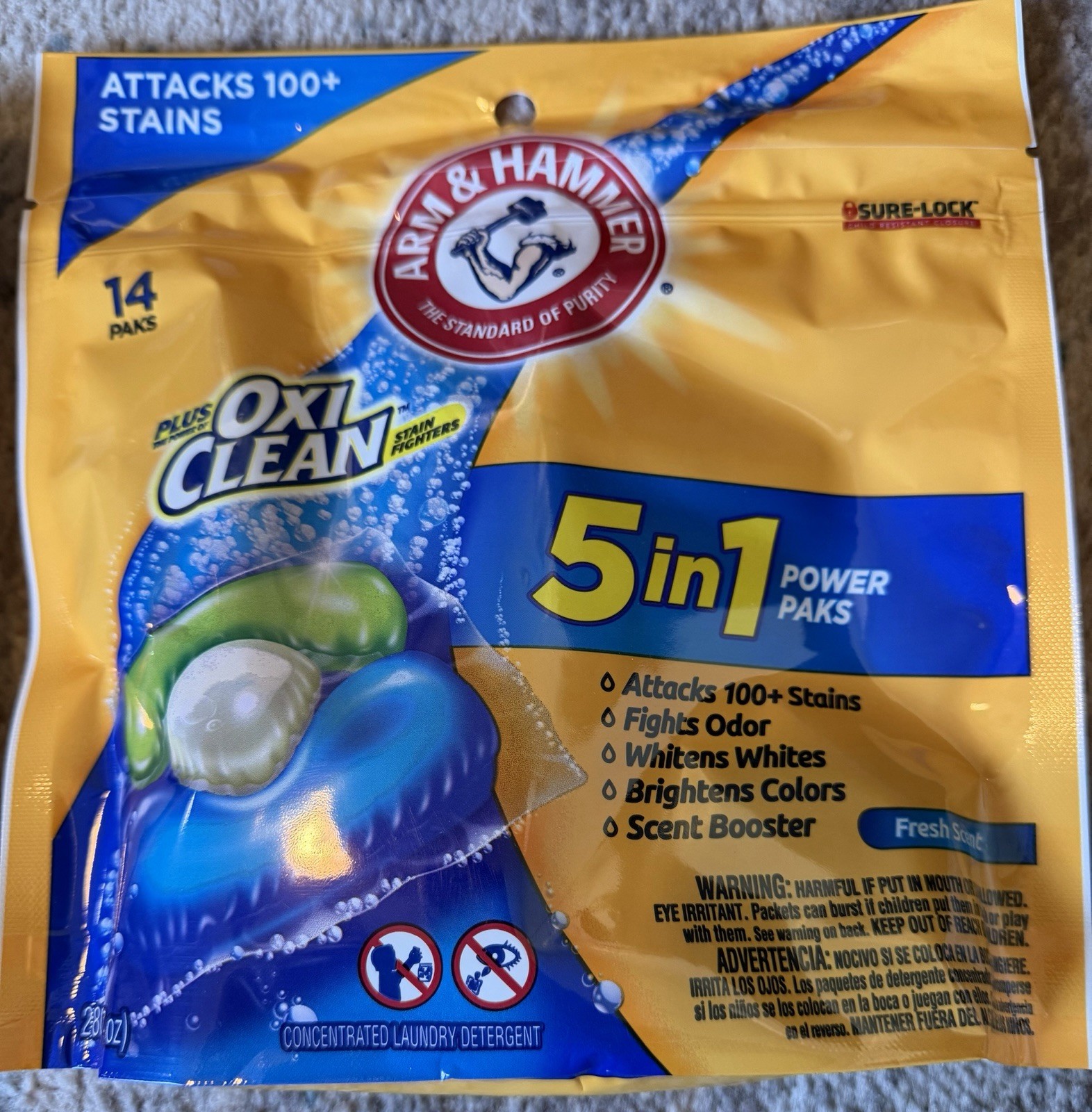 Set Of 2 Arm & Hammer Plus OxiClean 5-in-1 Power Paks – 14 Count