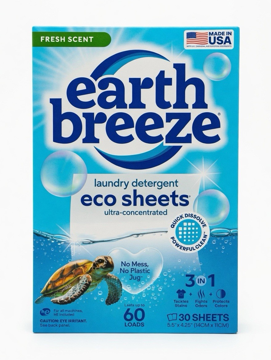 Earth Breeze Fresh Scent Laundry Detergent Eco Sheets 30ct 60 Loads NEW SEALED