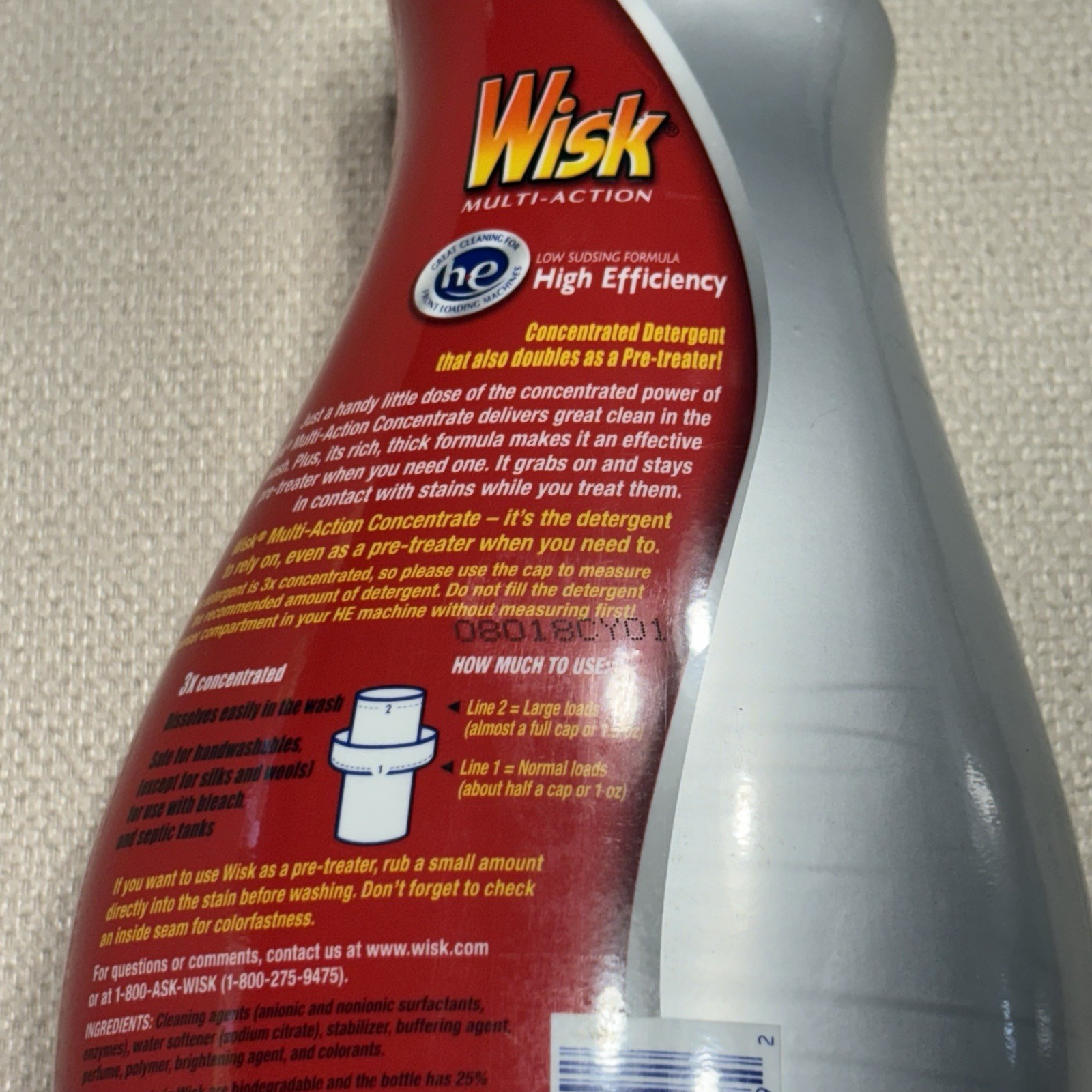 Wisk Multi-Action 3X Concentrated Low Sudsing Formula HE Laundry Detergent ~ NOS