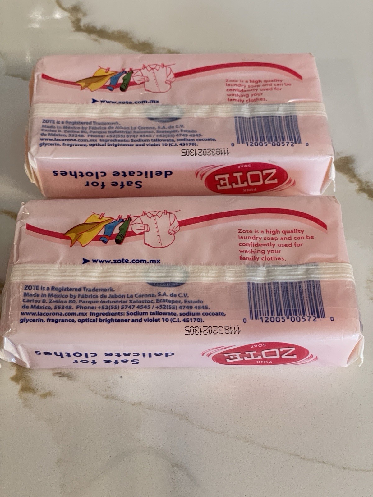 Zote Laundry Pink Soap Bar Set of 2 Cleaner Clothing Whitening 7 oz/200 g New