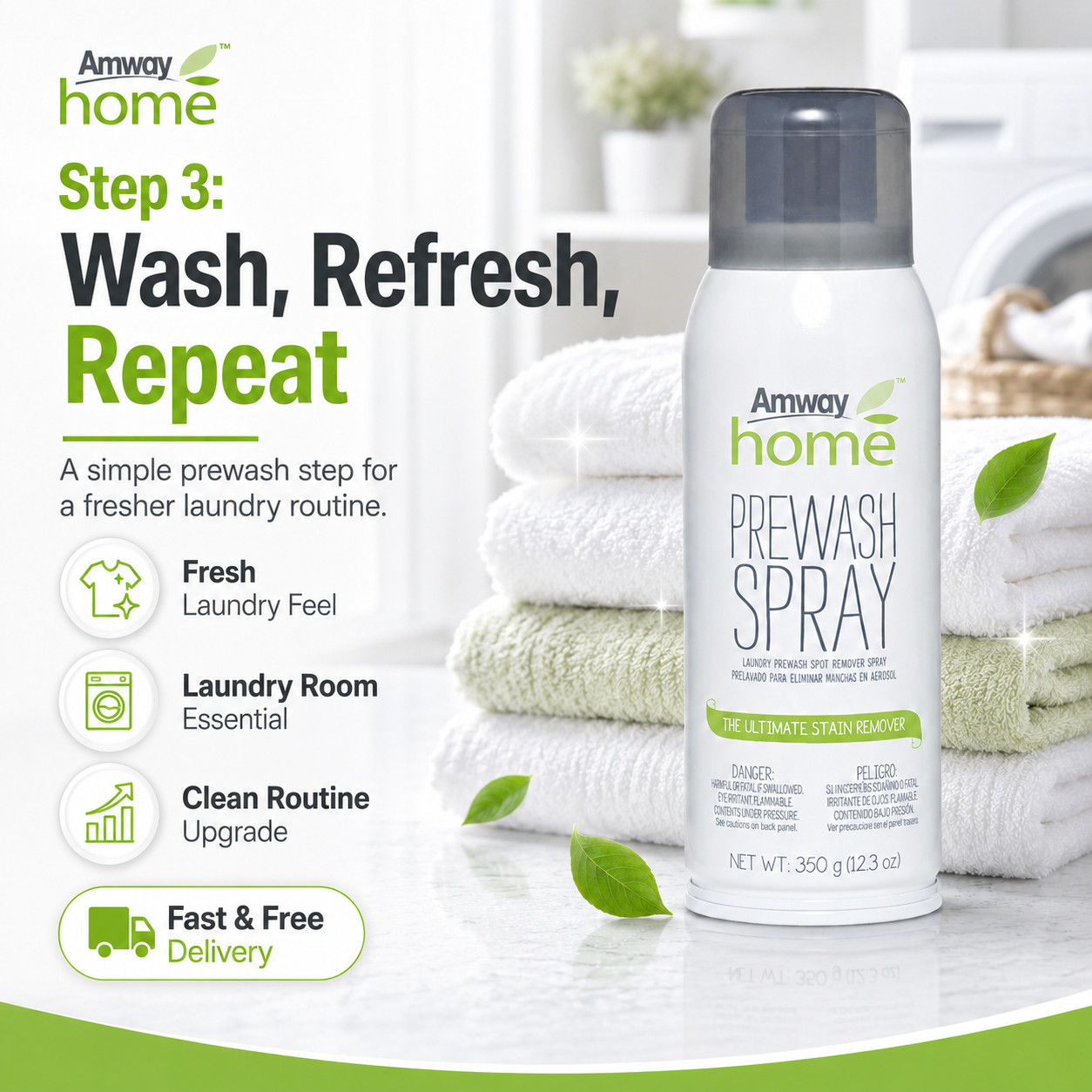 Amway Home Prewash Spray Tough Stain Remover 16 oz Laundry Cleaner Pack of 3