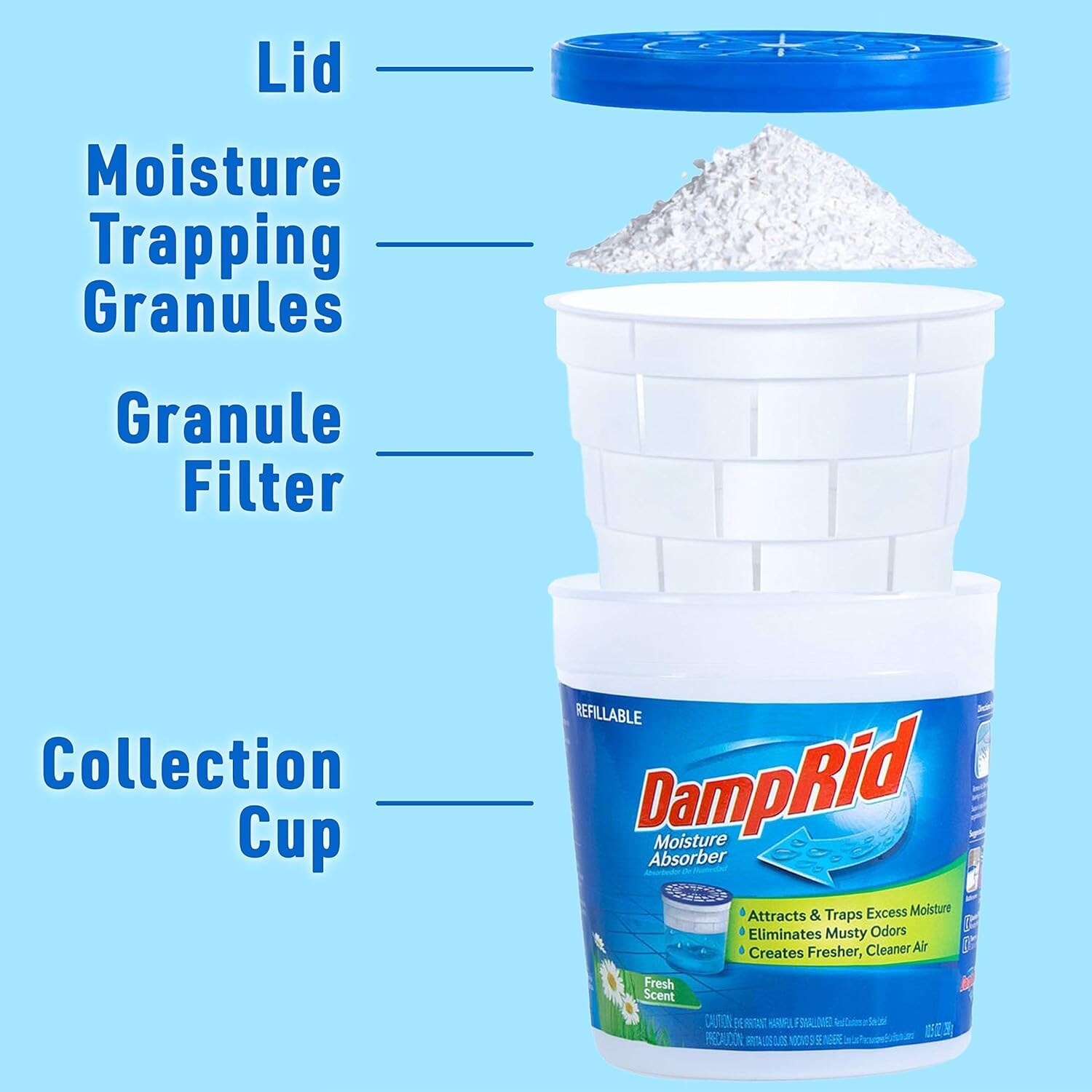 Refillable Moisture Absorber Cups, Portable & Odor Eliminator, 10.5 oz., 4-Pack