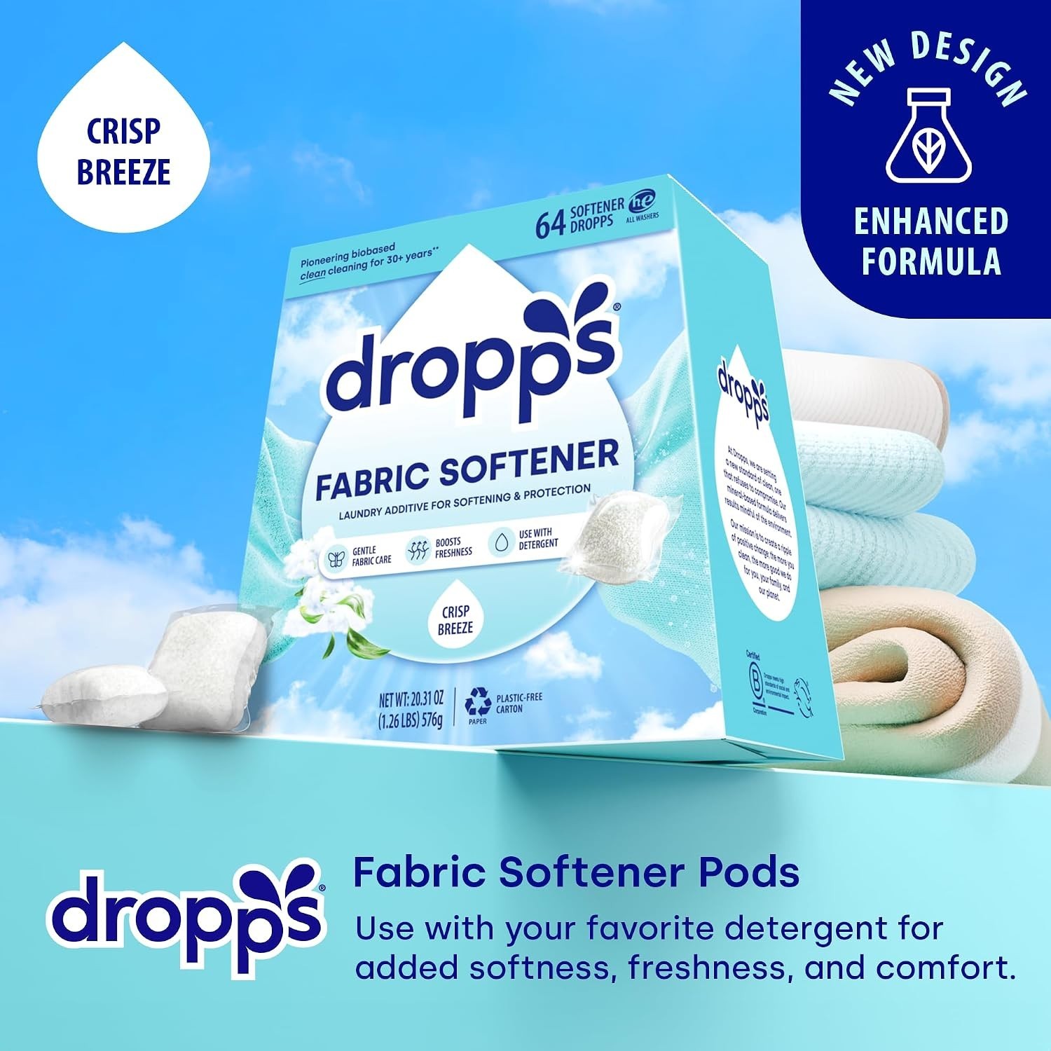 64 Count Crisp Breeze Laundry Pods – Softness with Clean Ingredients &