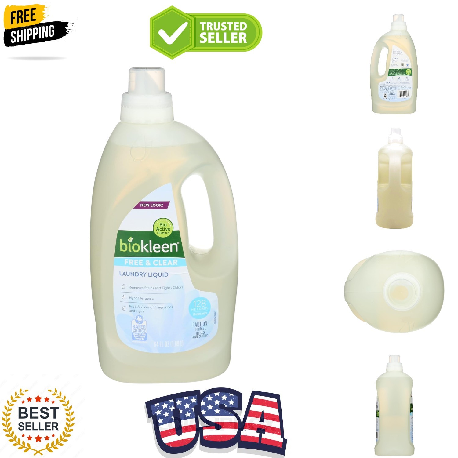 Laundry Liquid, Free & Clear, 64 oz