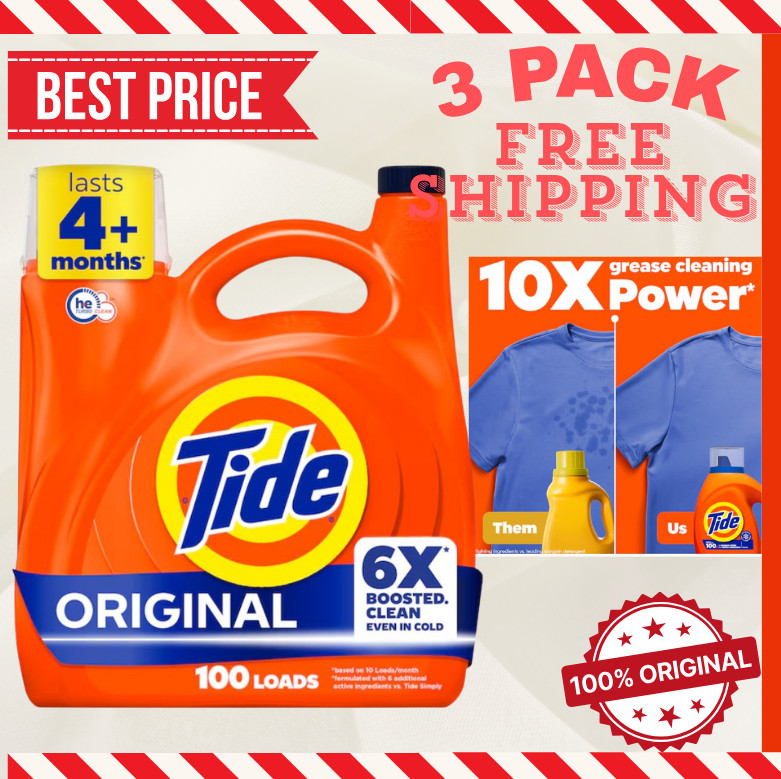 [BIG SALE] 3 PACK Tide Original HE Laundry Detergent 100 Loads 125 -fl oz