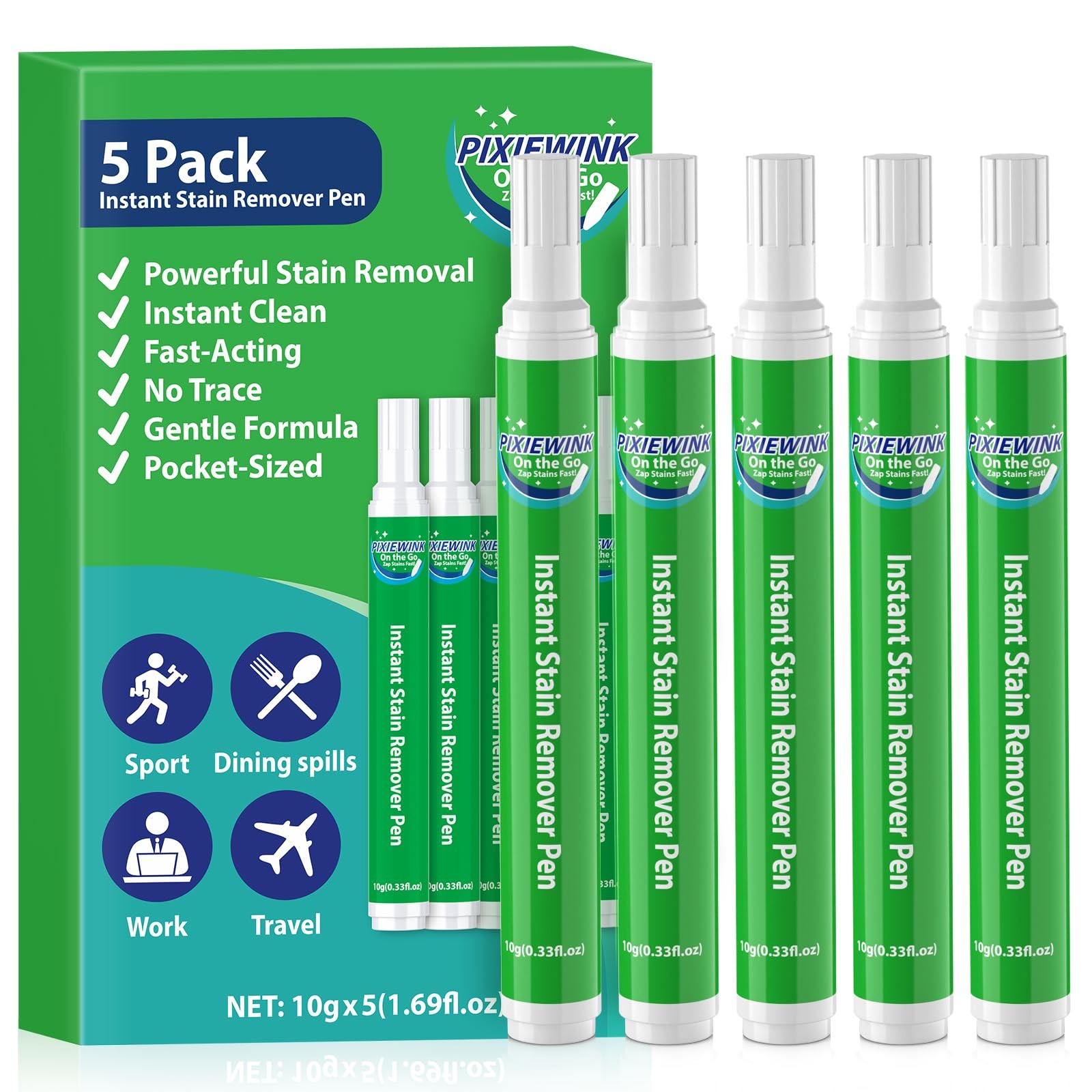 PIXIEWINK Stain Remover Pens for Clothing, 5 Pack – 1.69 Fl Oz (Pack of 1)