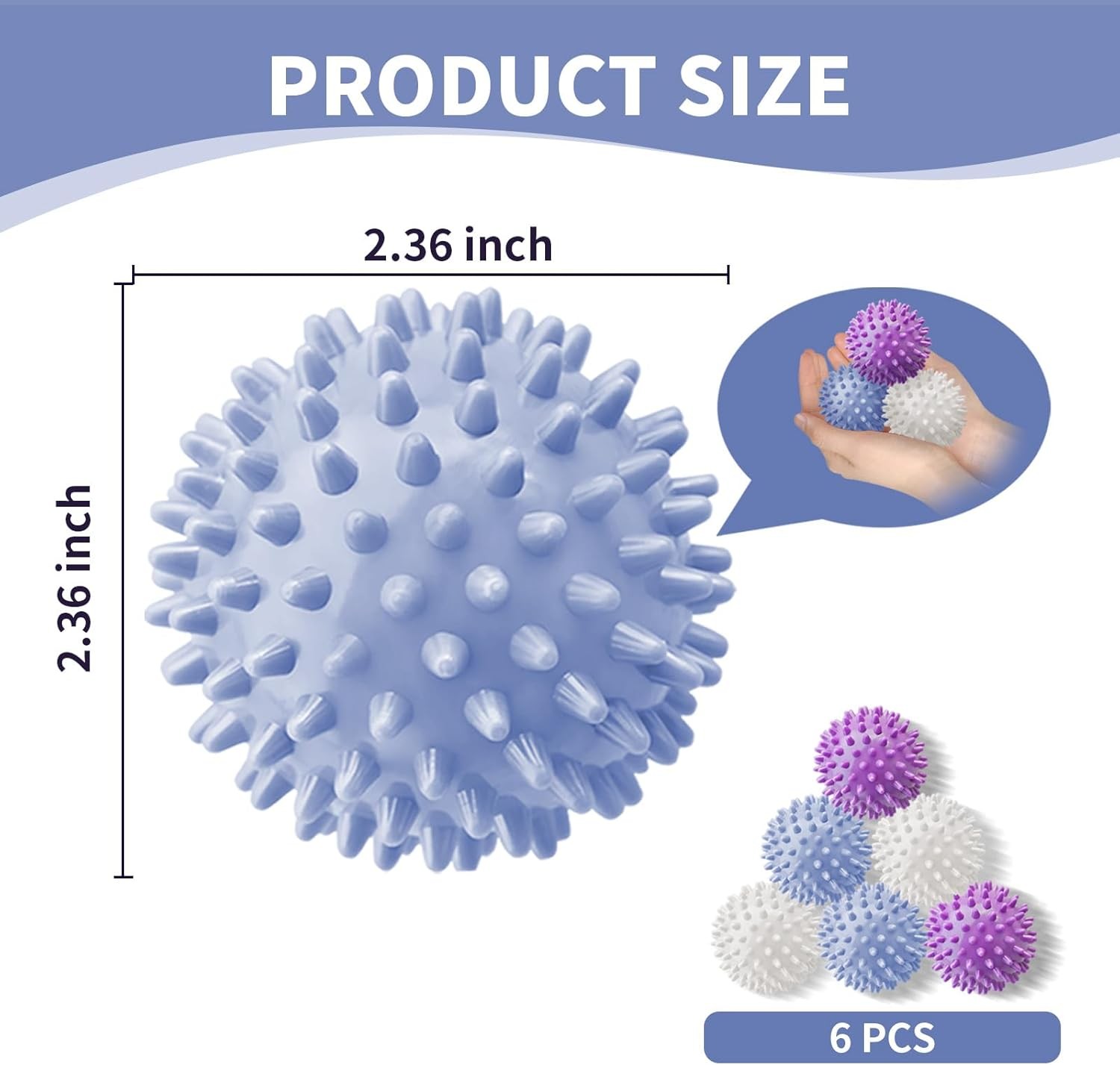 6Pcs Small Dryer Balls, 2.36 Inch Reusable Laundry Balls for Washer & Dryer, Fab