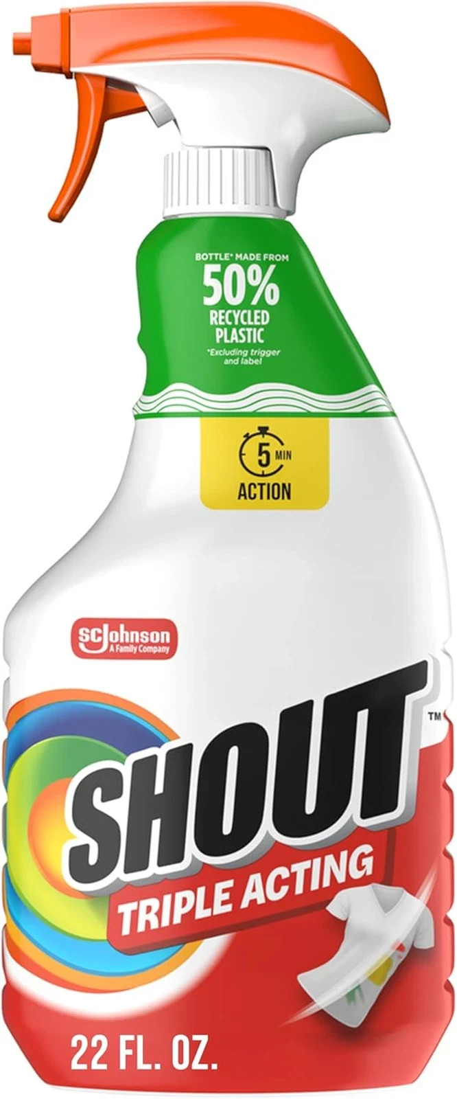 Shout Active Enzyme Laundry Stain Remover Spray, Triple-Acting Formula Clings, P