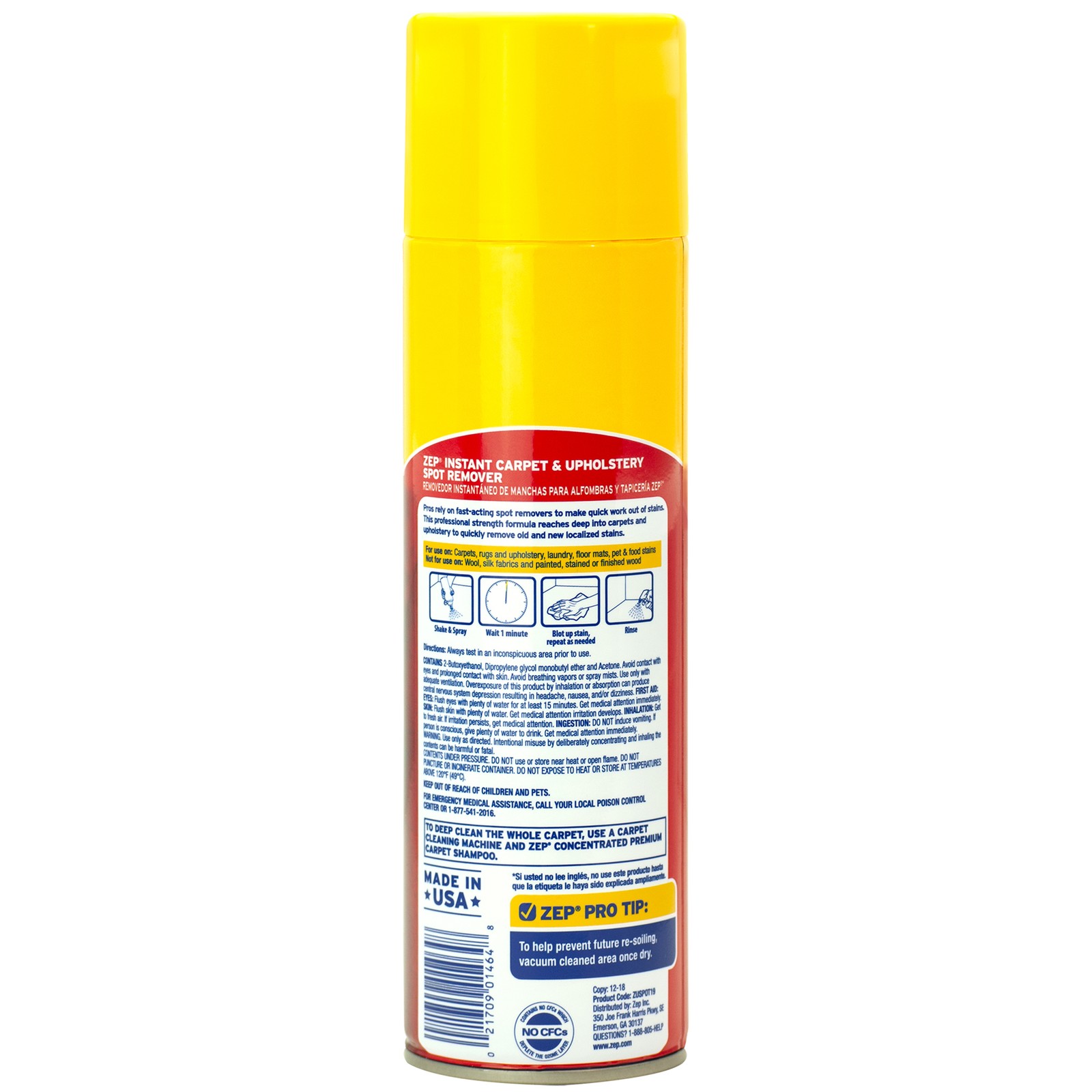 Zep Instant Carpet and Upholstery Spot Remover 19 oz (Case of 12) ZUSPOT19 – No
