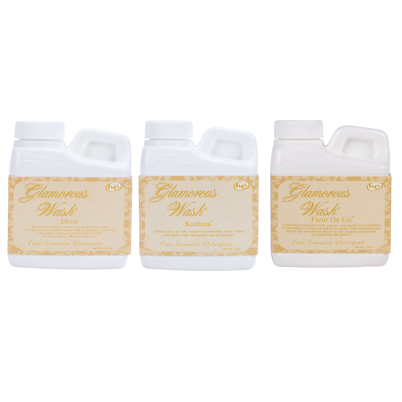 Tyler Candle 4 oz Fine Laundry Detergent Pack of 3; Diva, Kathina, Fleur de Lis